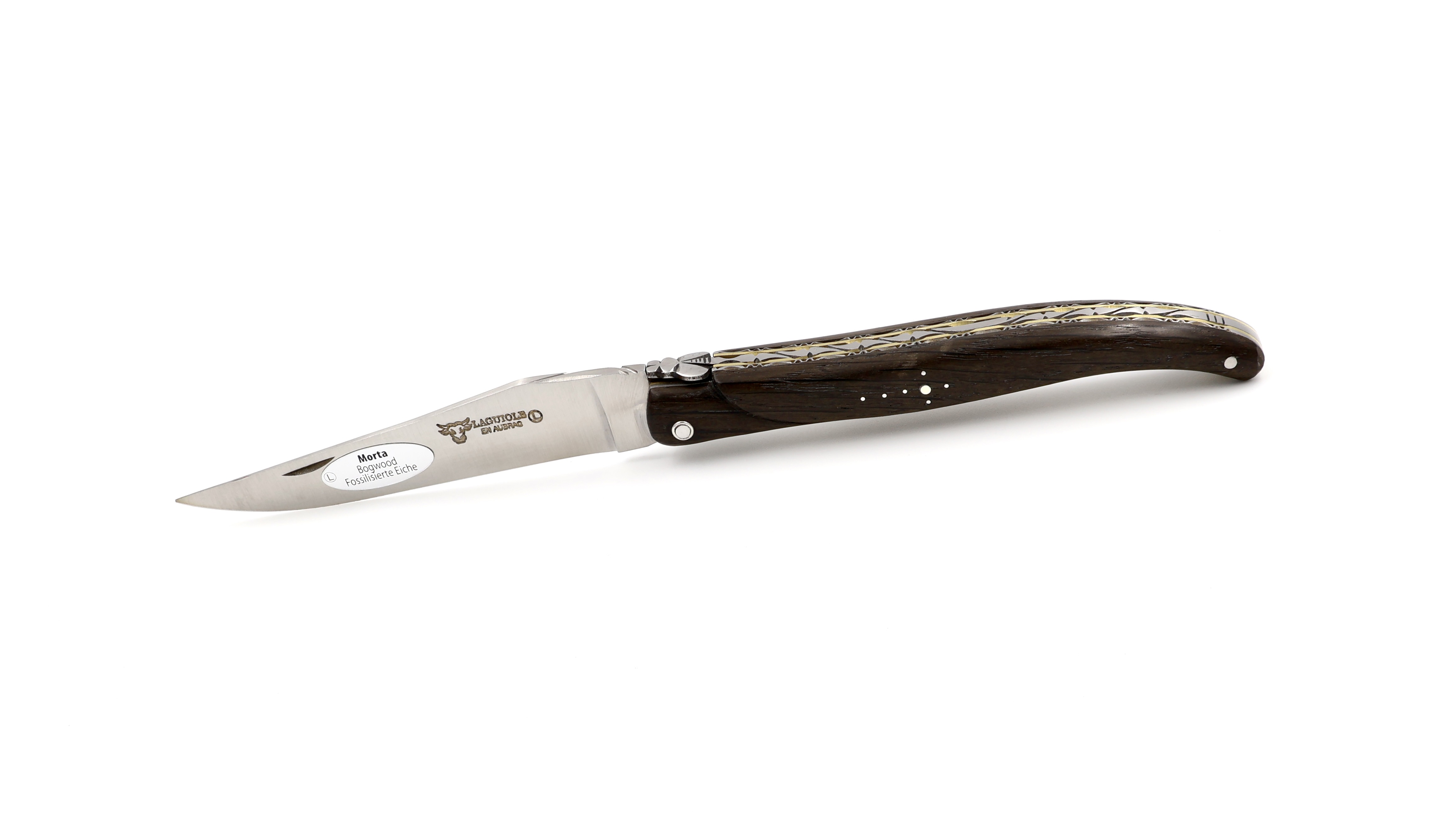 Laguiole en Aubrac Mooreiche massiver Griff Doppelplatine Messingplatine 12 cm 