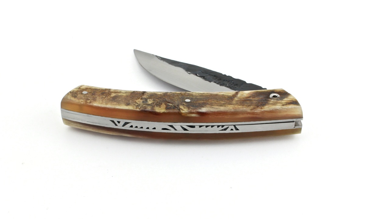 AU SABOT BARIBAL Jagdmesser Carbonklinge mit Schmiedehaut  Widderhorn  12 cm