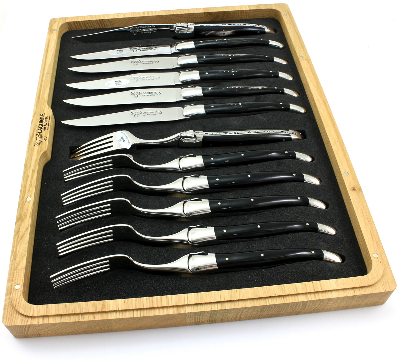 12er-Box-BUI Laguiole en Aubrac Laguiole Besteck Set Büffelhorn 12-teilig