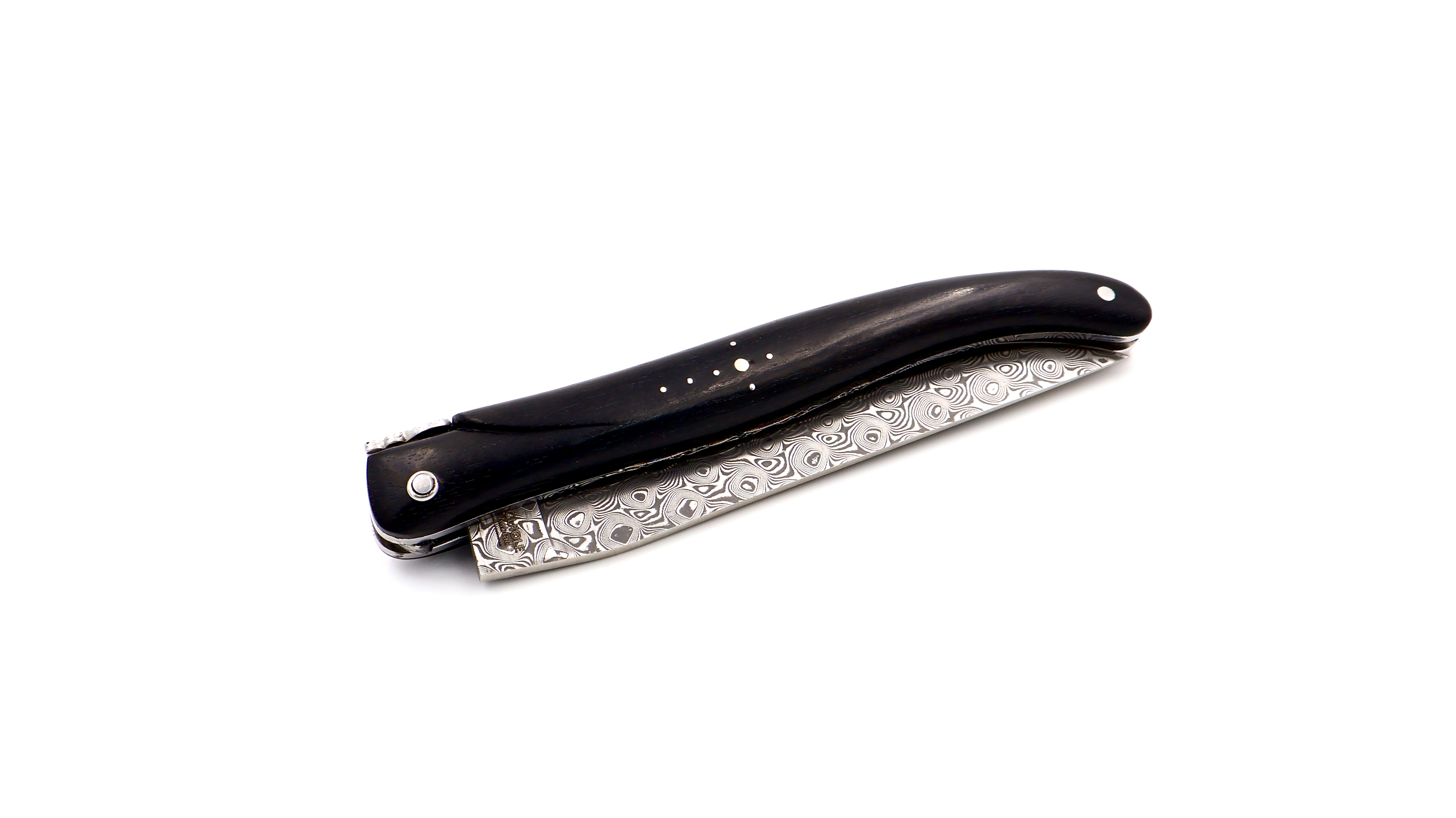 Laguiole en Aubrac damascus ebony full handle with double plates 12 cm shiny