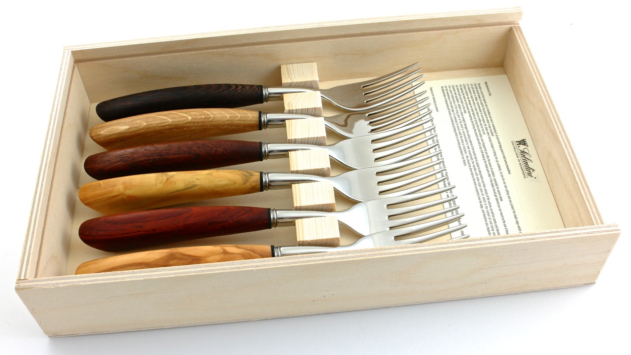 Saladini Steak fork Set of 6 mixed woods 