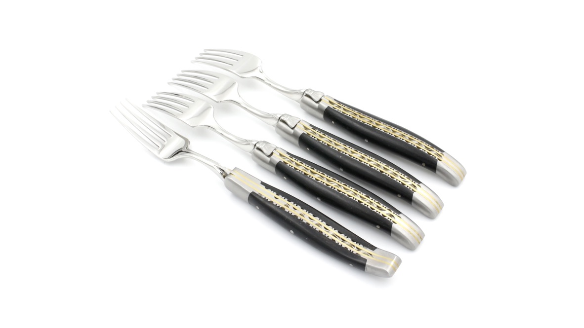 Laguiole en Aubrac Laguiole Fork doubleplate set of 4 ebony matt