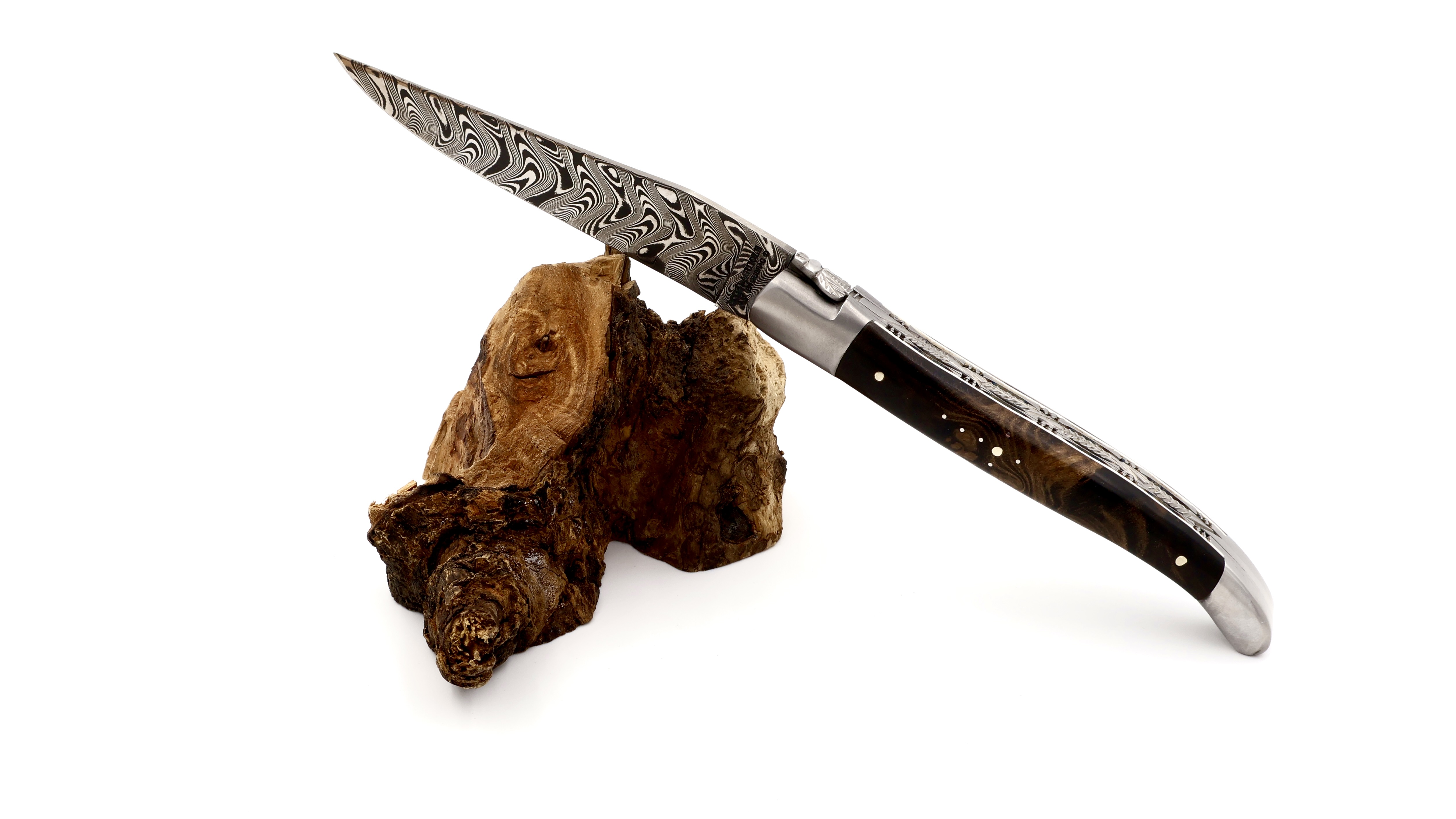 Laguiole en Aubrac DSC® Carbon Damast Lorbeerholz matt Doppelplatine 12 cm