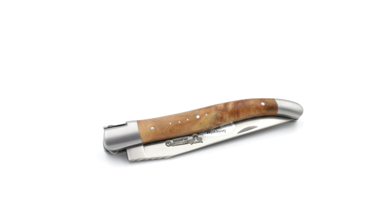 IMG_2916 Laguiole en Aubrac Spiralfeder Wacholder Doppelplatine 12 cm