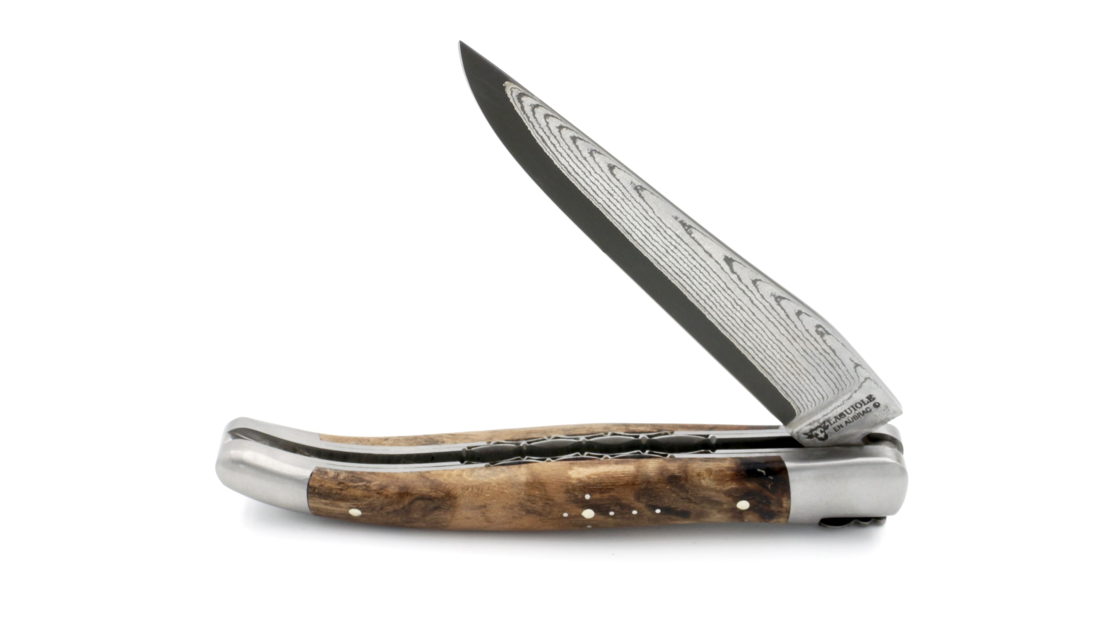 Laguiole en Aubrac double plate knife jap. damascus grape vine  12 cm