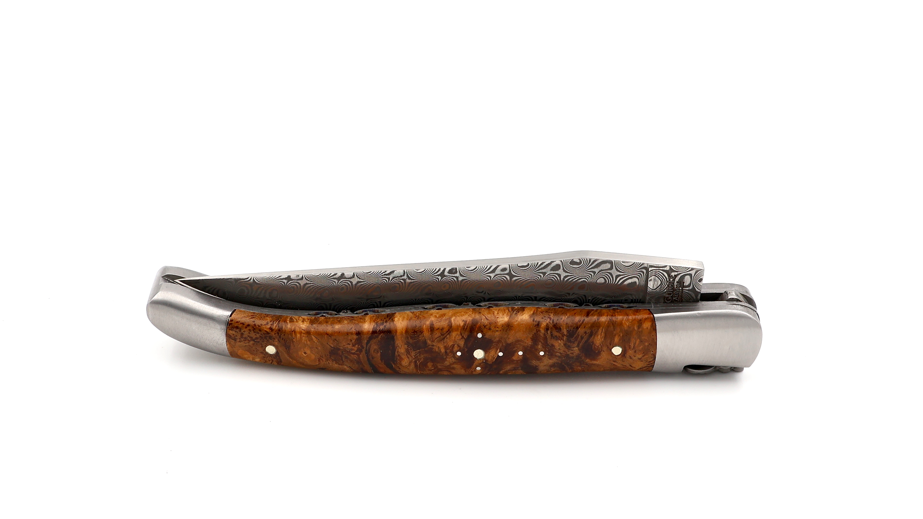 Laguiole en Aubrac DSC® Carbon Damast Amboina Wurzelholz Doppelplatine 12 cm