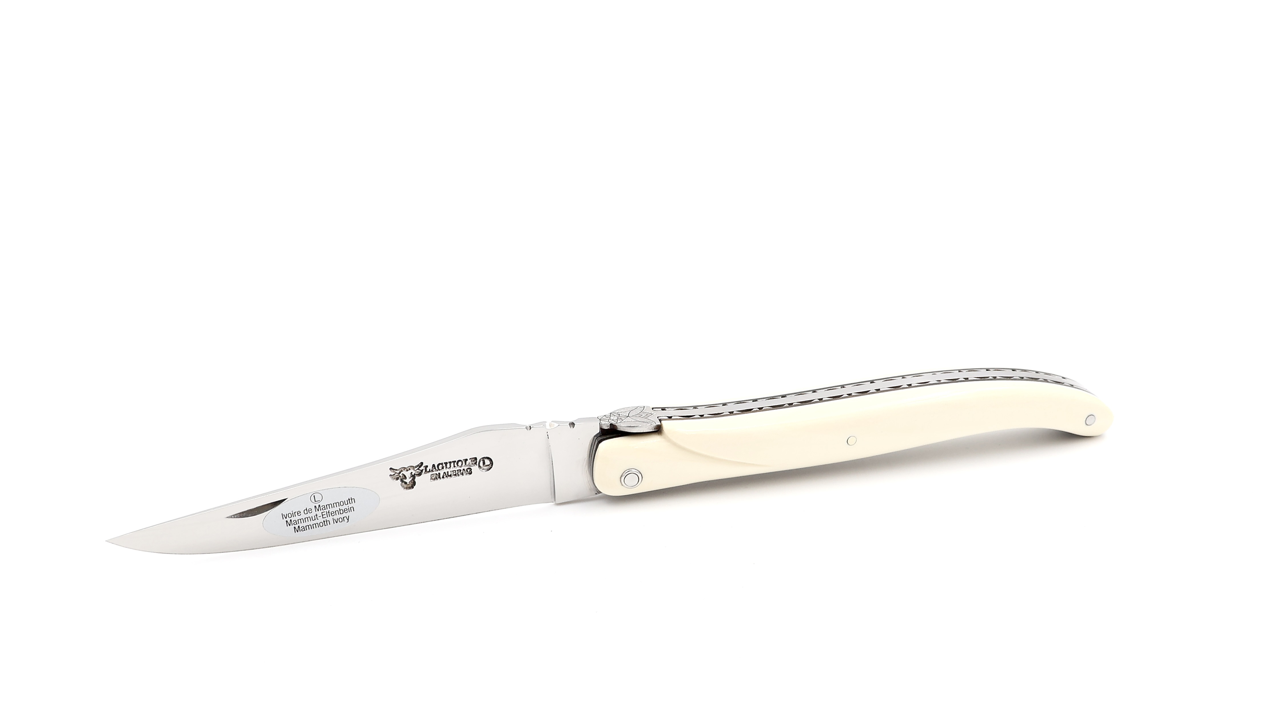 Laguiole en Aubrac Bienenkönigin Mammutelfenbein guillochiert massiver Griff 12 cm