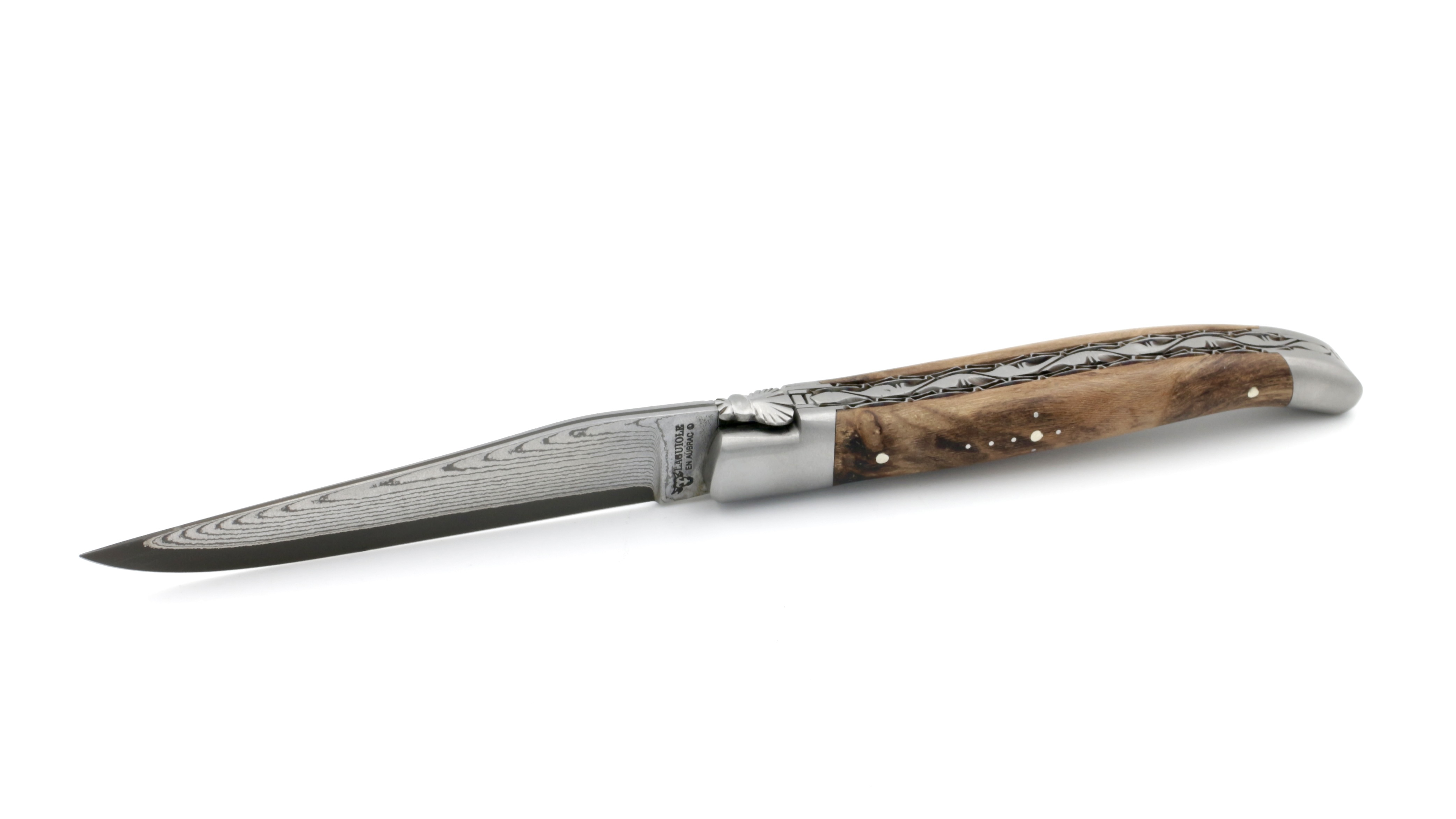 Laguiole en Aubrac jap. Damastklinge Weinstock Doppelplatine 12 cm 