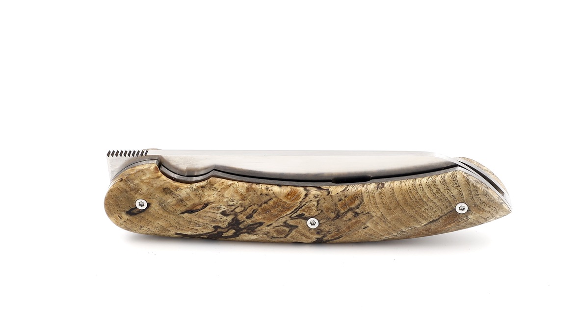 Benjamin Hée Liner-Lock knife stabilised ash burl 12 cm 