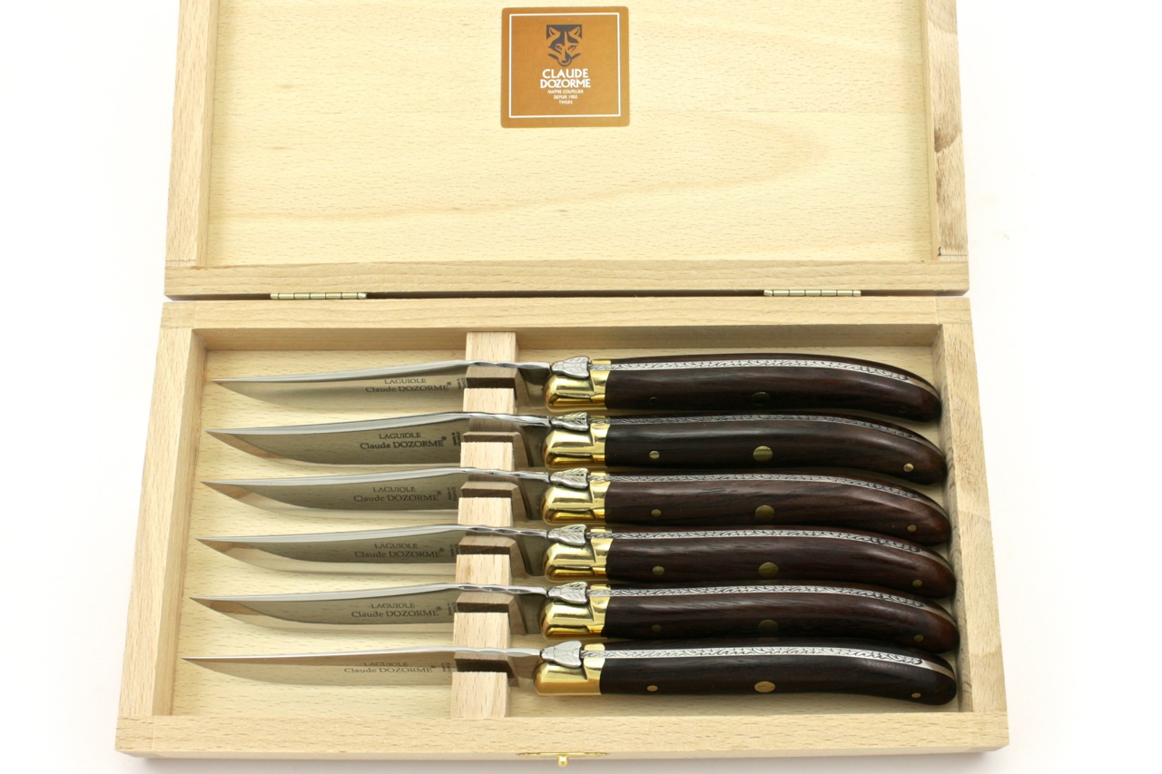 Claude DOZORME Laguiole Steakmesser Set 6-tlg. Vallerina Messing