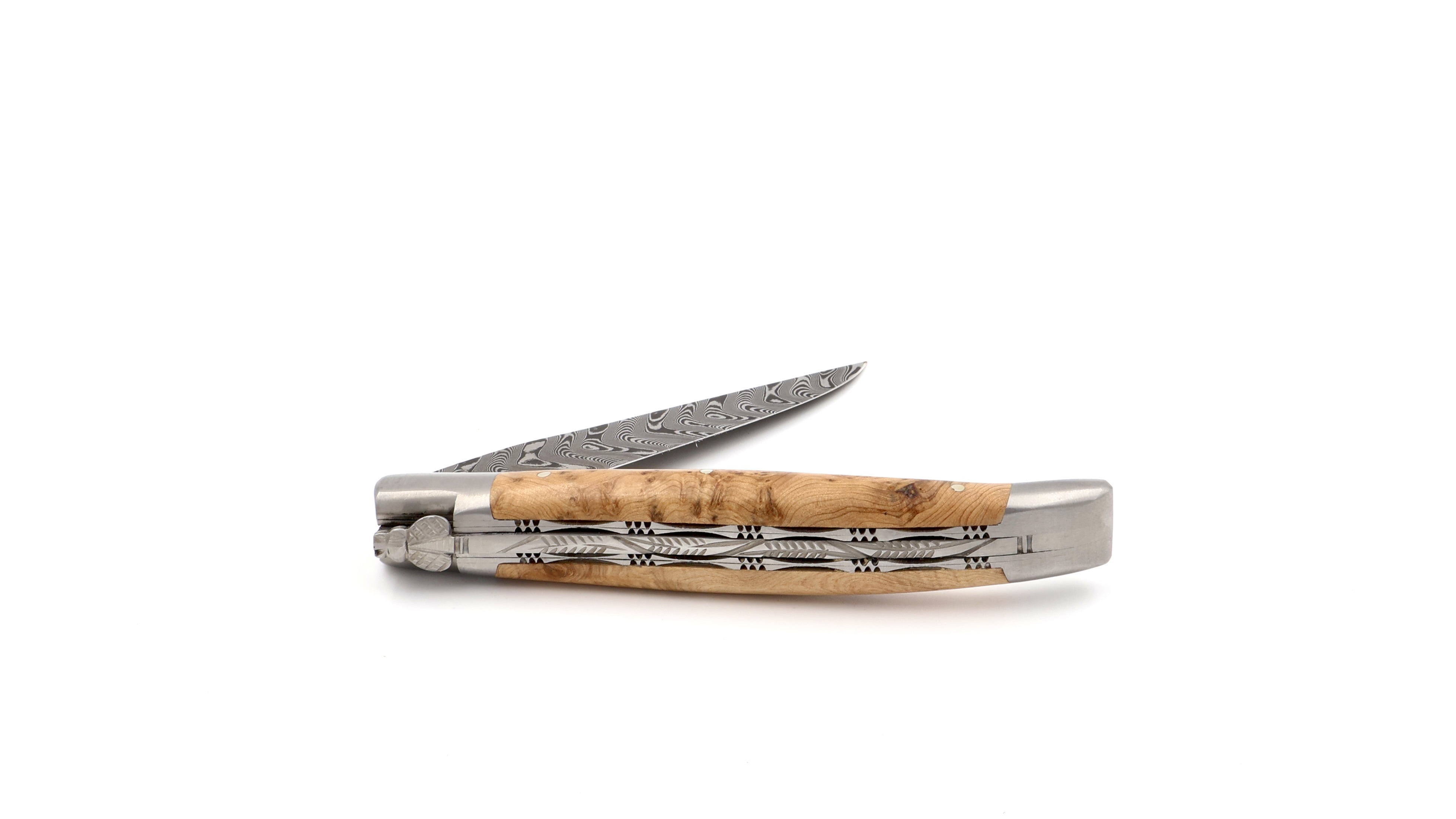 Laguiole en Aubrac damascus juniper with double plates 12 cm mat (2)