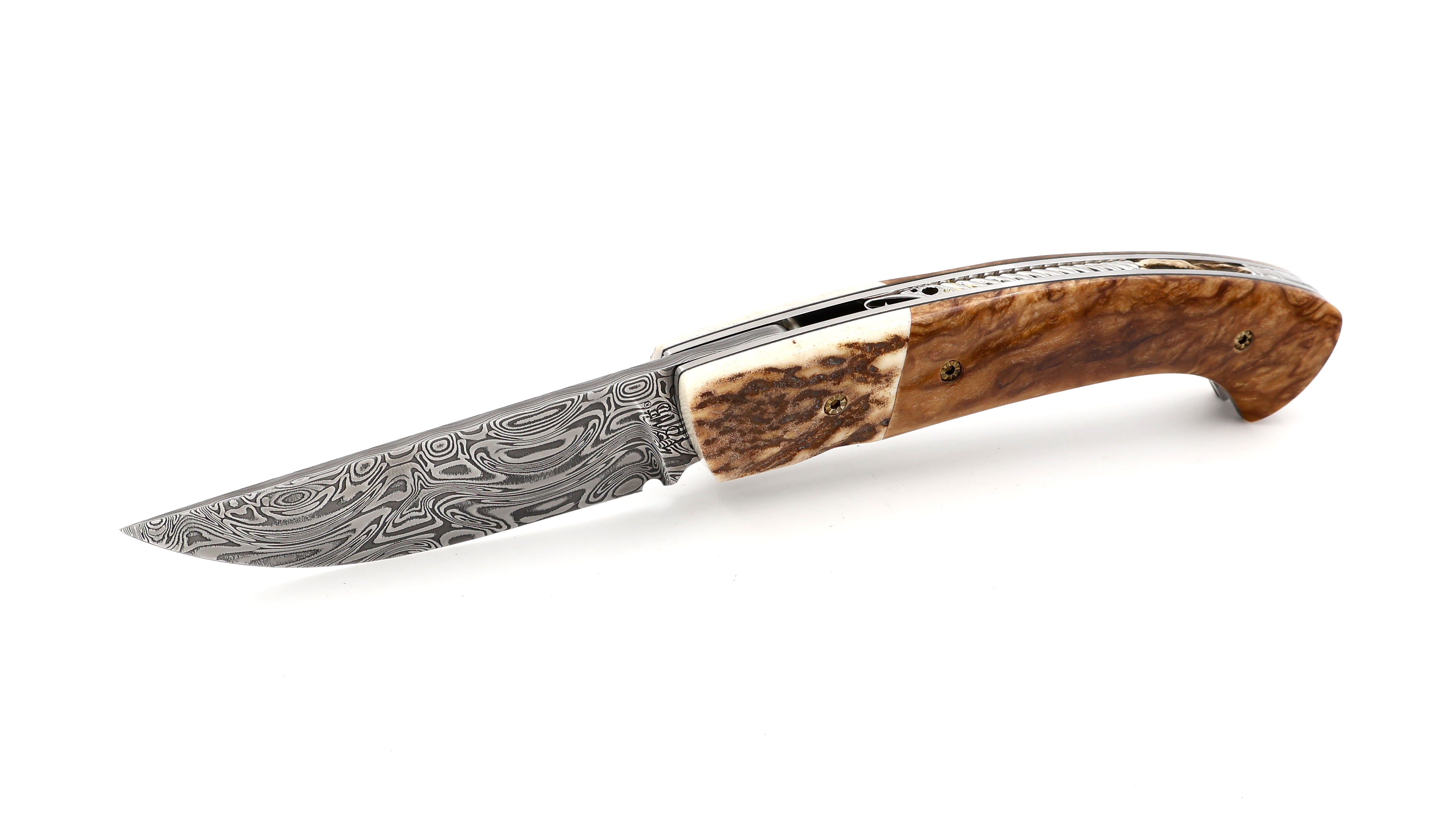 MANU LAPLACE 1515 DAKKAR amboina burlwood & staghorn damascus blade