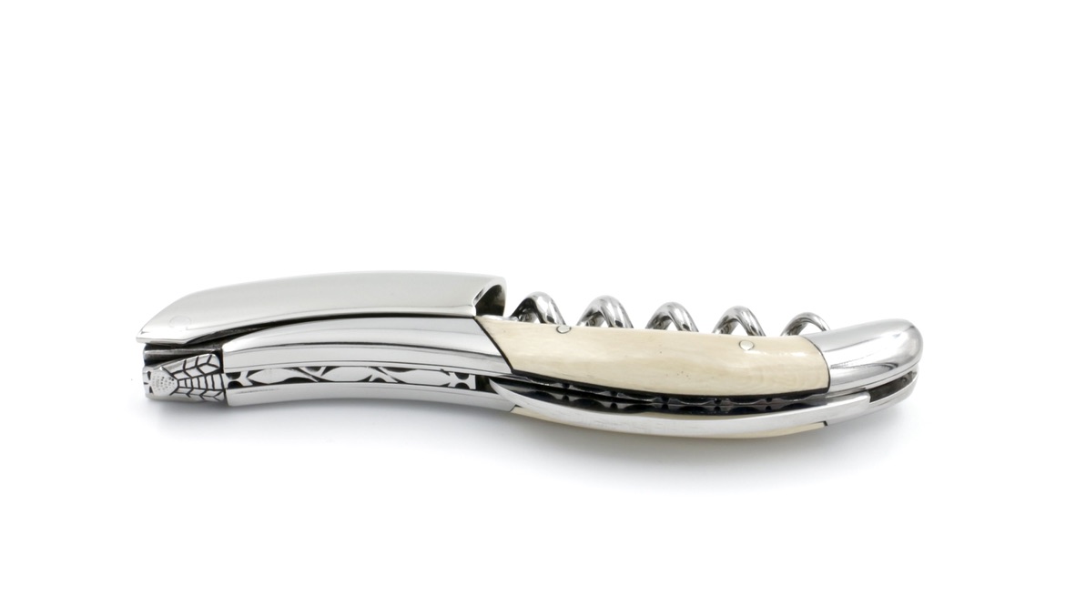 Laguiole en Aubrac Laguiole Sommelier knife mammothivory with guillochage, special bee