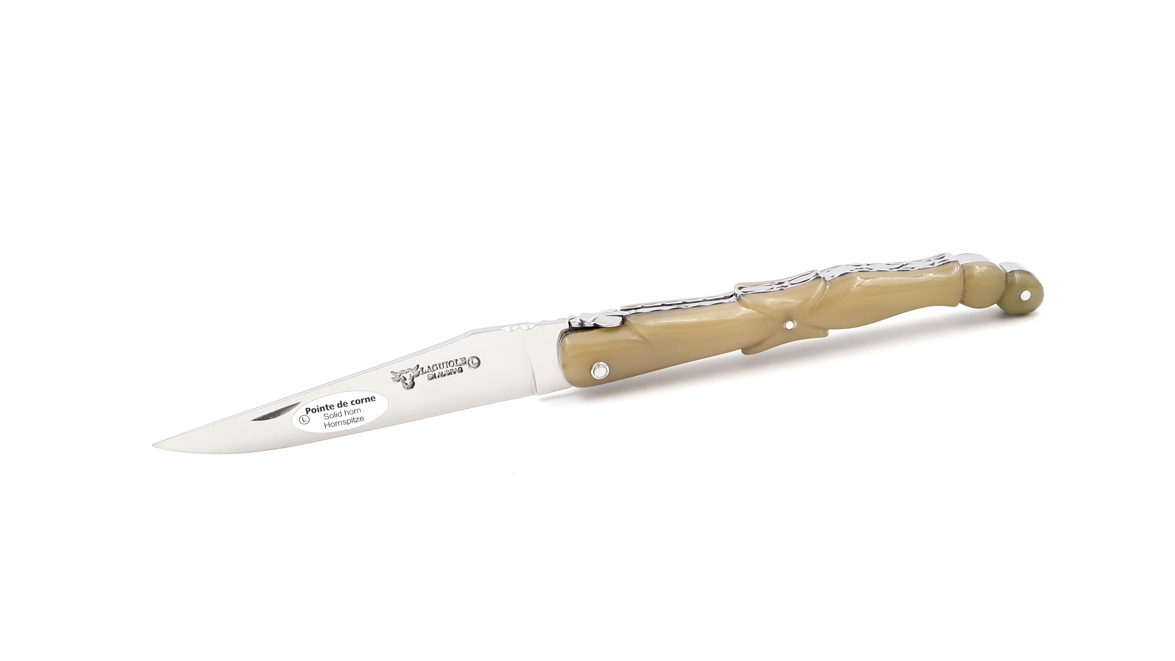 Laguiole en Aubrac Horn tip Pigeon wing with chiseled resort 12 cm