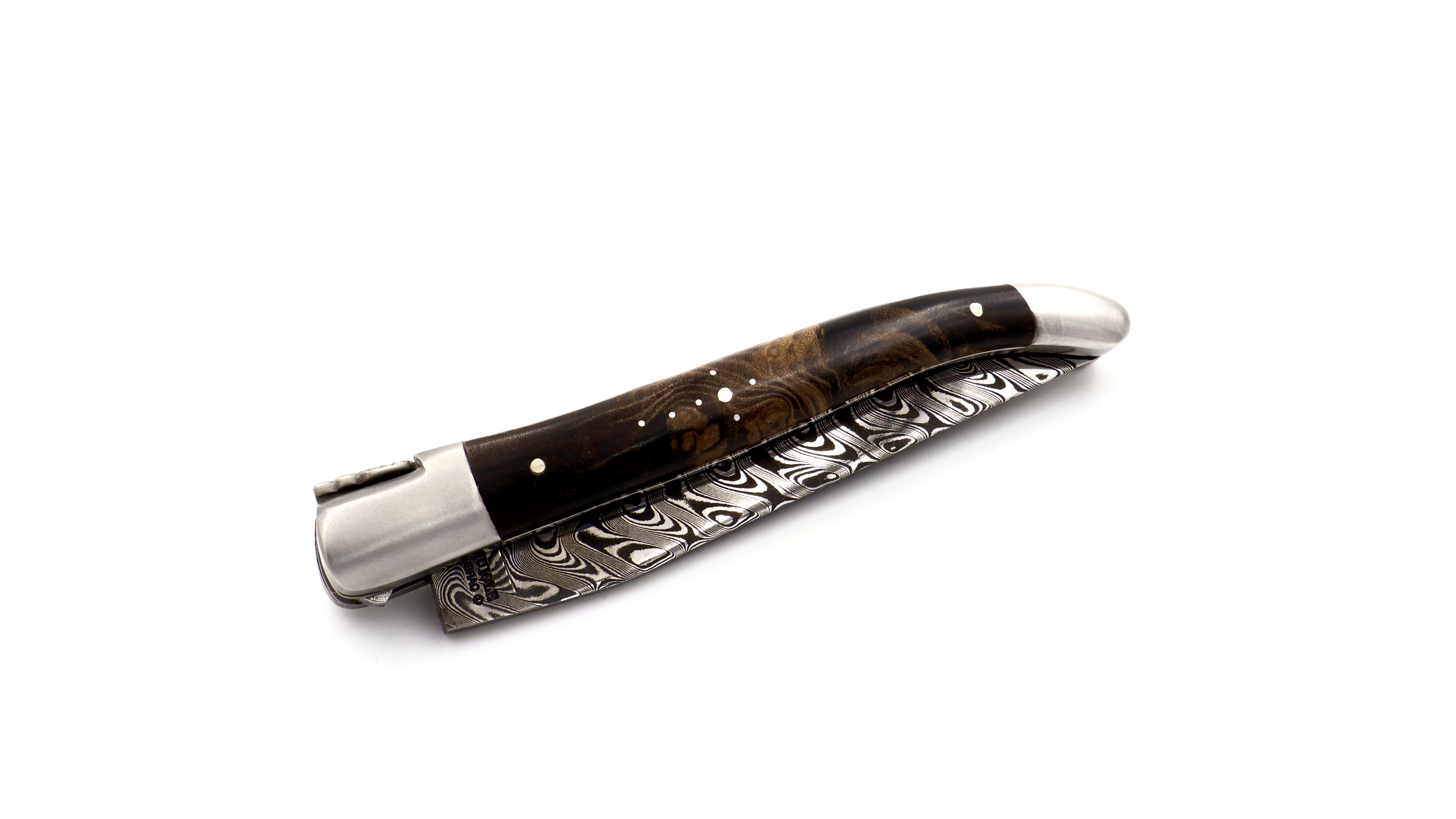 Laguiole en Aubrac DSC® Carbon Damast Lorbeerholz matt Doppelplatine 12 cm