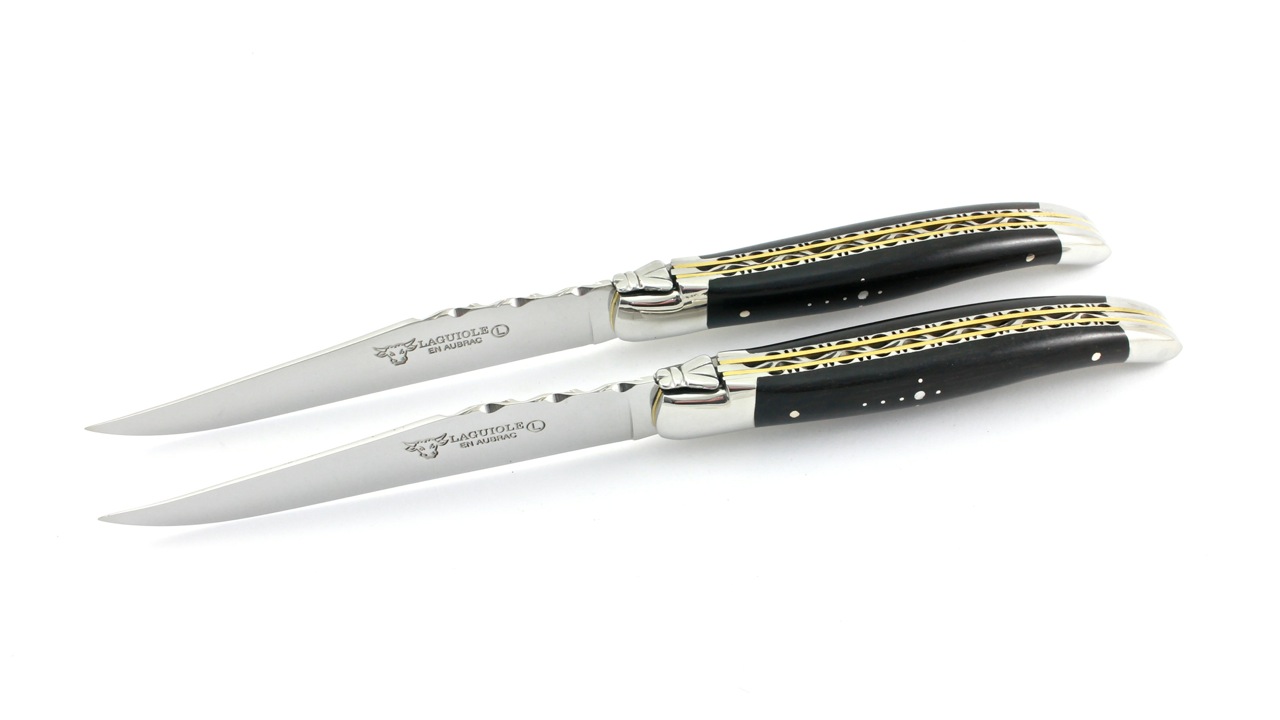 EB-pol Laguiole en Aubrac Doppelplatinen Steakmesser Ebenholz poliert