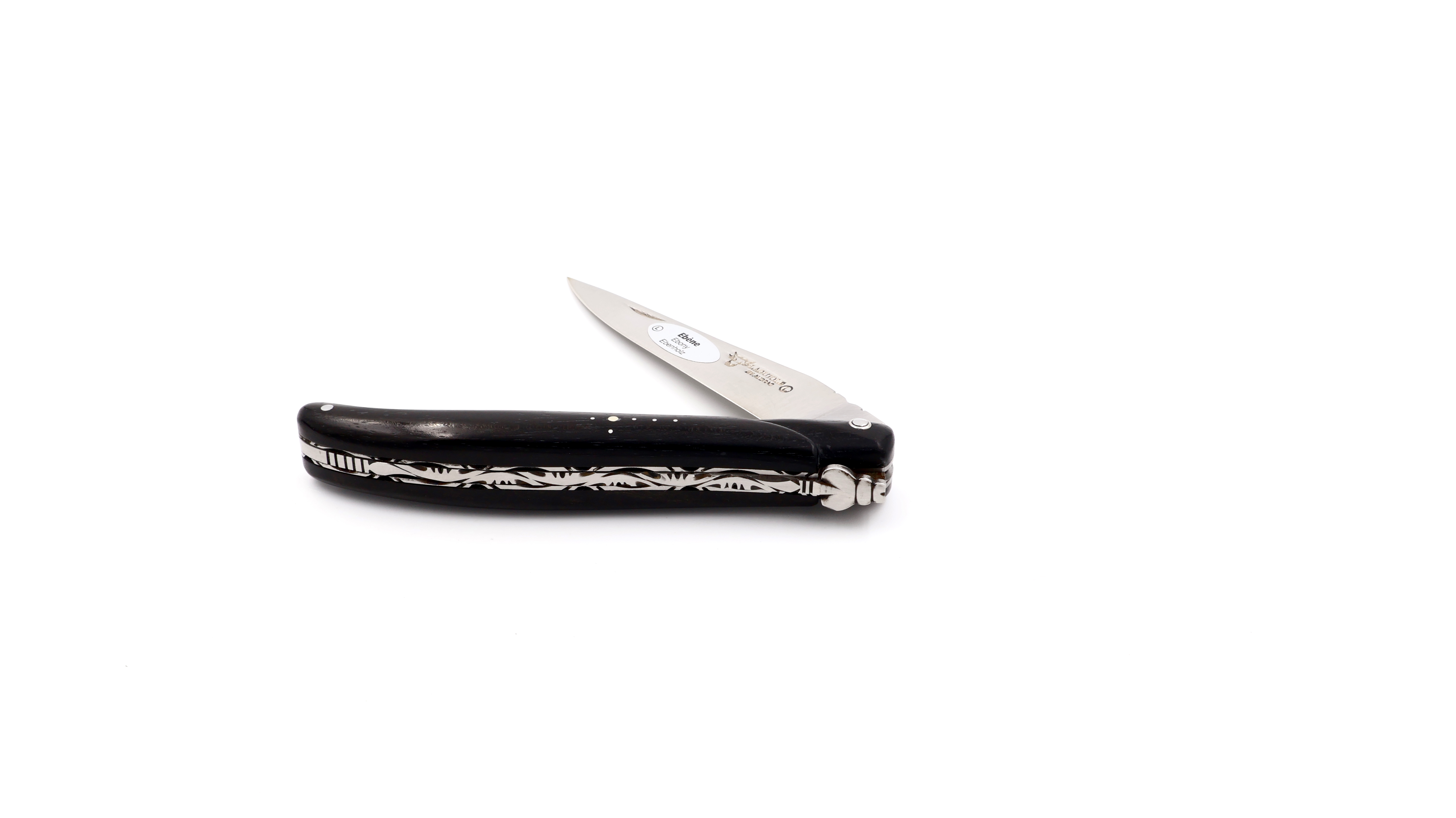 Laguiole en Aubrac Ebony full handle chiseled plates 12 cm