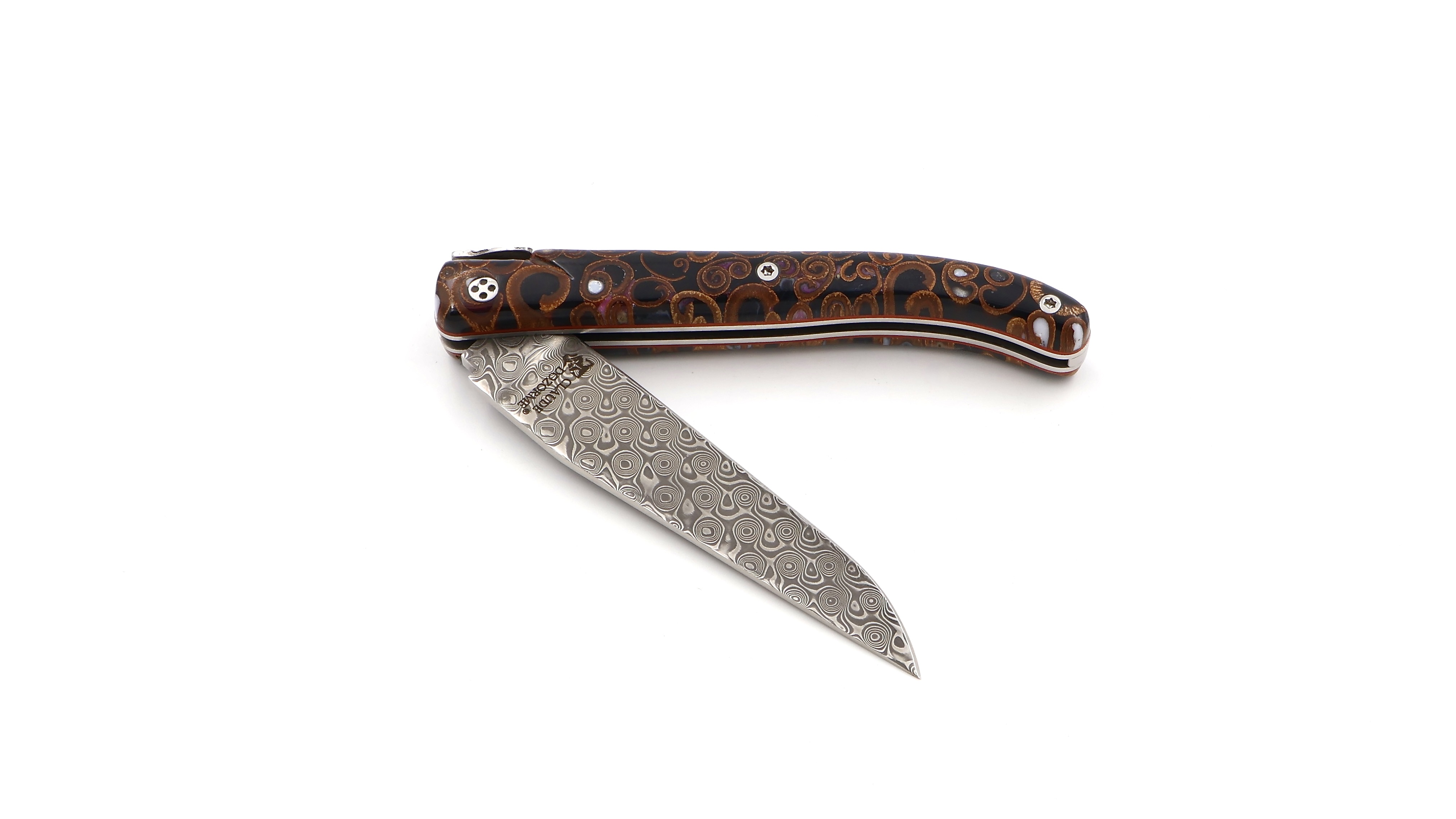 Claude DOZORME Laguiole Canella brown 12 cm damascus