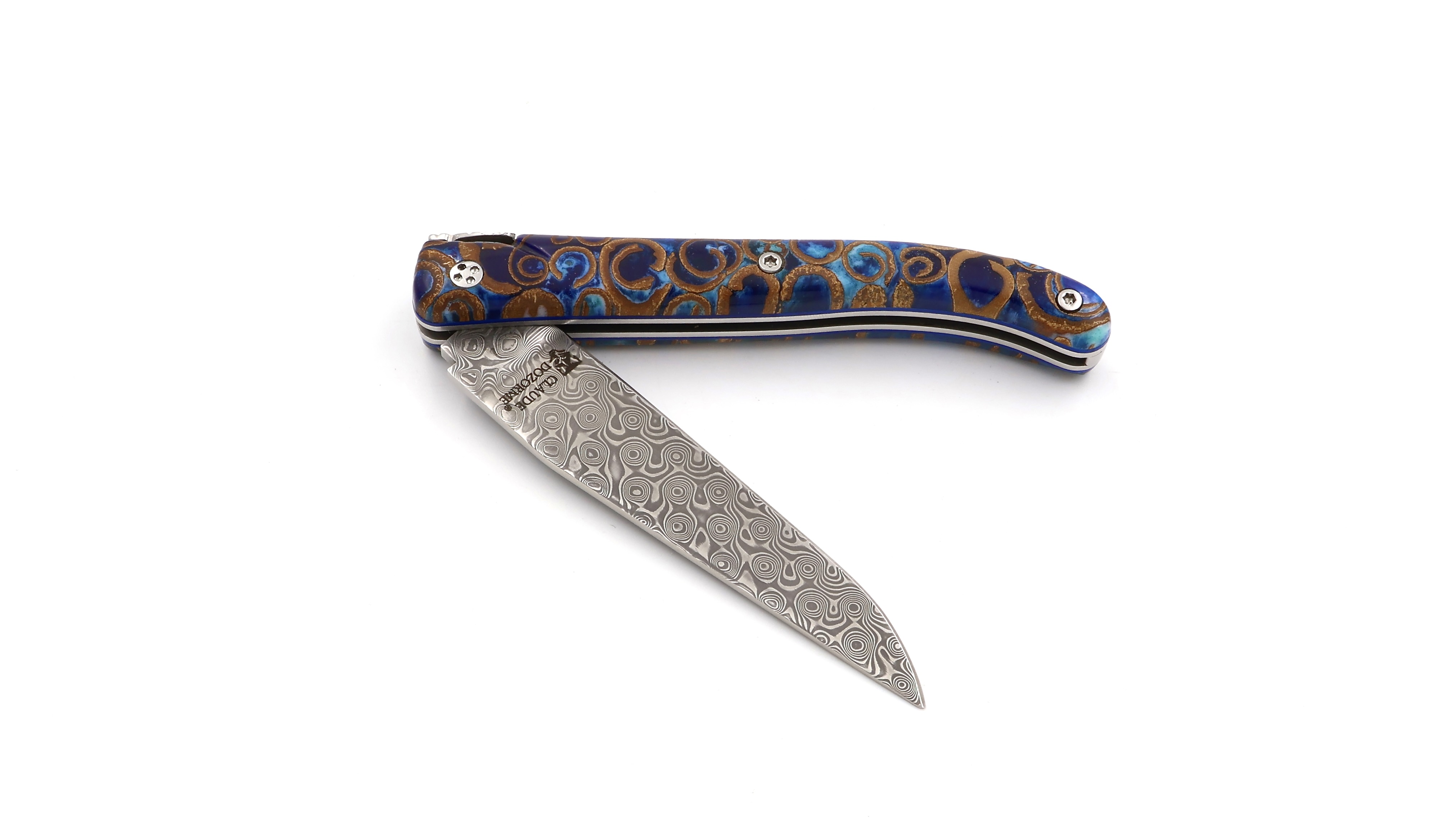 Claude DOZORME Laguiole Messer L'Atelier Canella blau 12 cm Damastklinge 