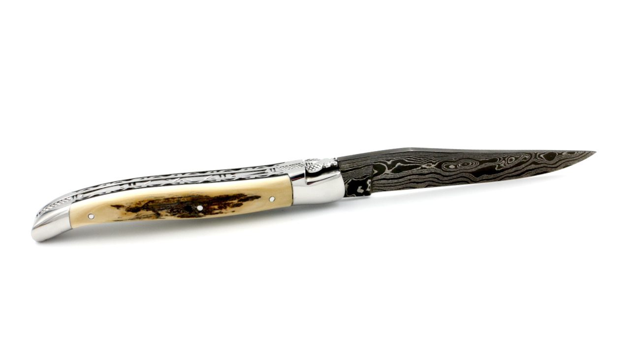 Laguiole en Aubrac Damast Mammutelfenbein Kruste Doppelplatinen 12 cm