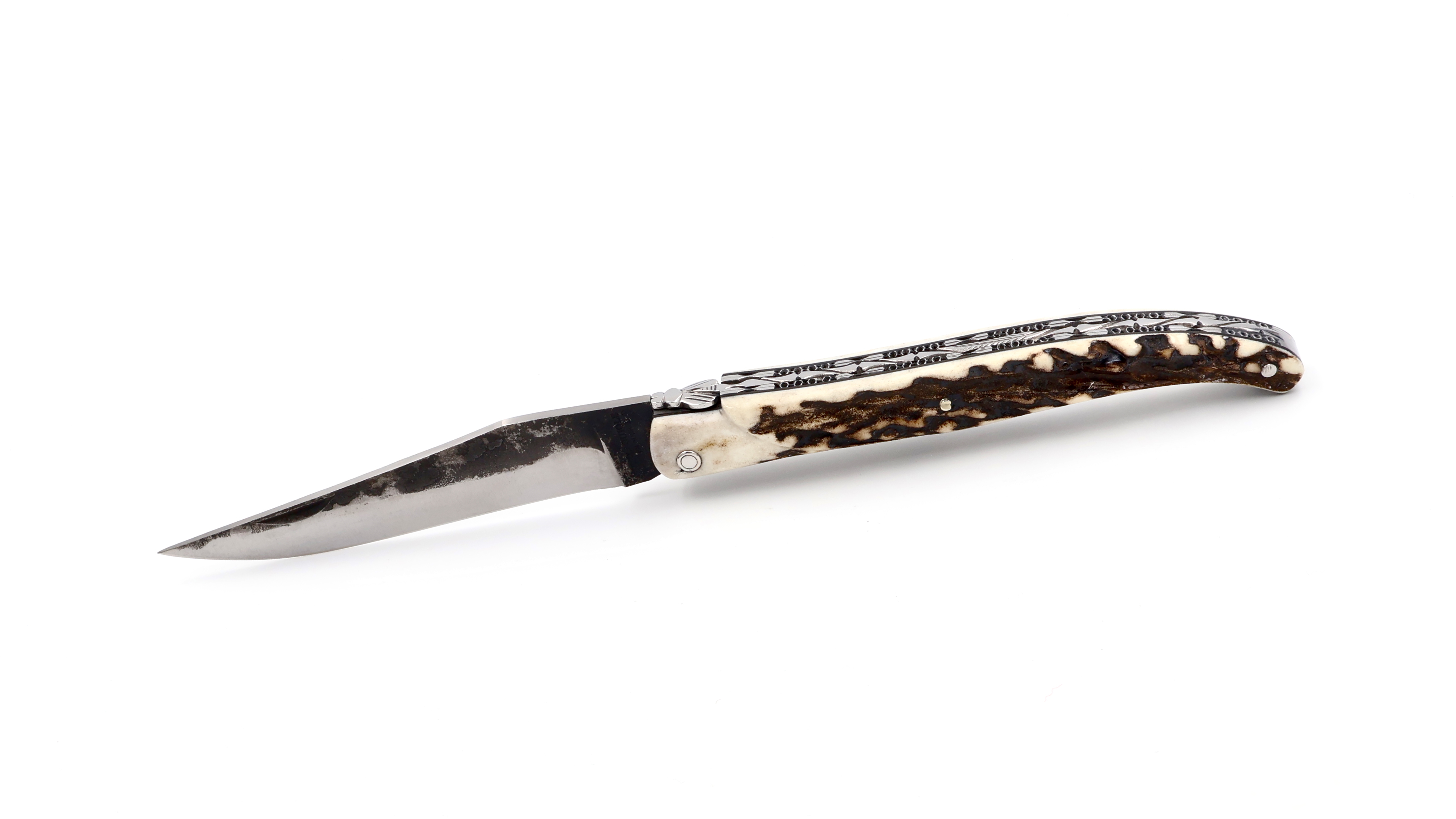 Laguiole en Aubrac Brut de Forge Hirschhorn massiv Doppelplatine 12 cm