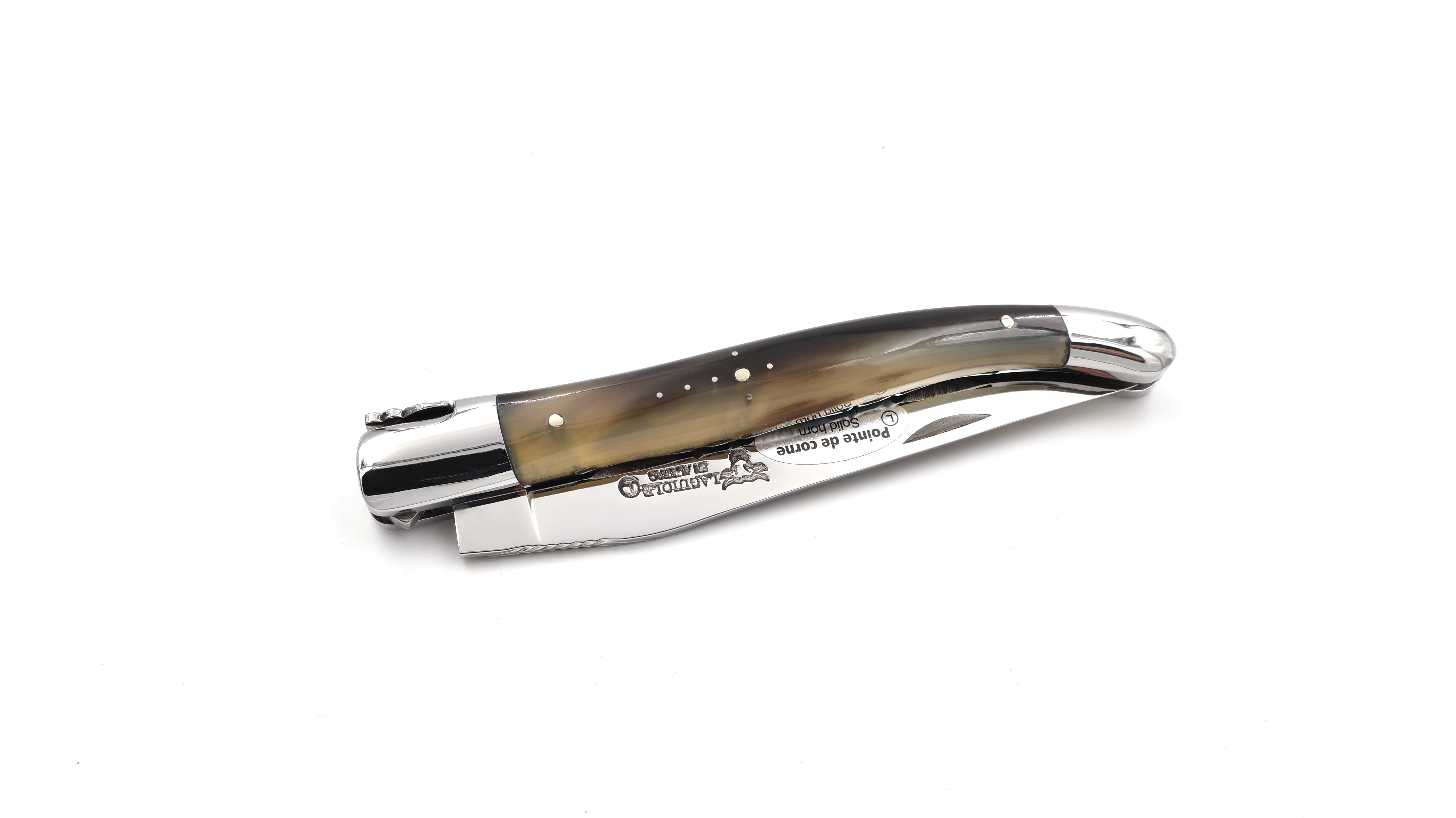 Laguiole en Aubrac guillochierte Platine Hornspitze 12 cm