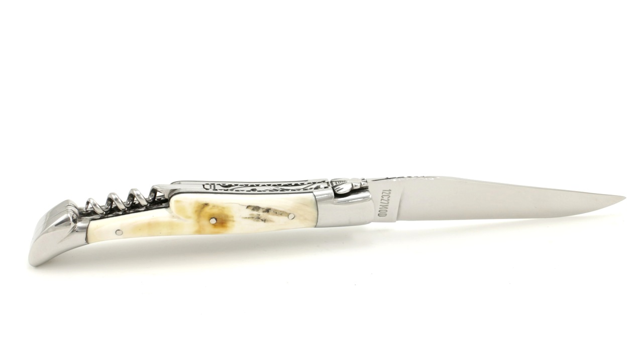 Laguiole en Aubrac double plate knife with corkscrew Warthog 12 cm