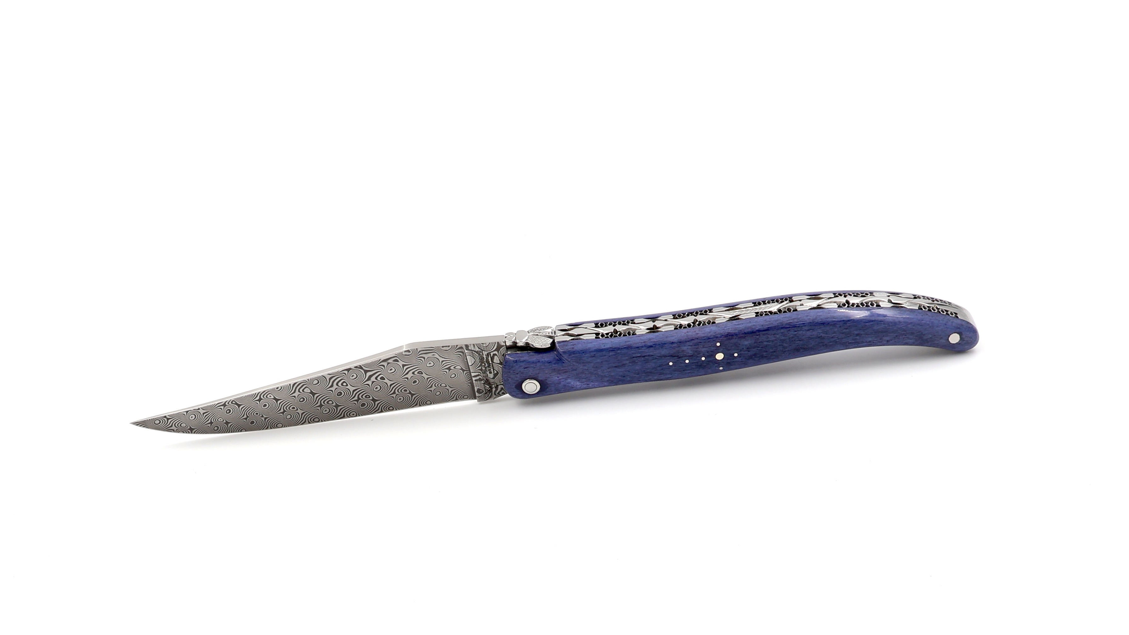 Laguiole en Aubrac damascus camel bone full handle with double plates 12 cm shiny