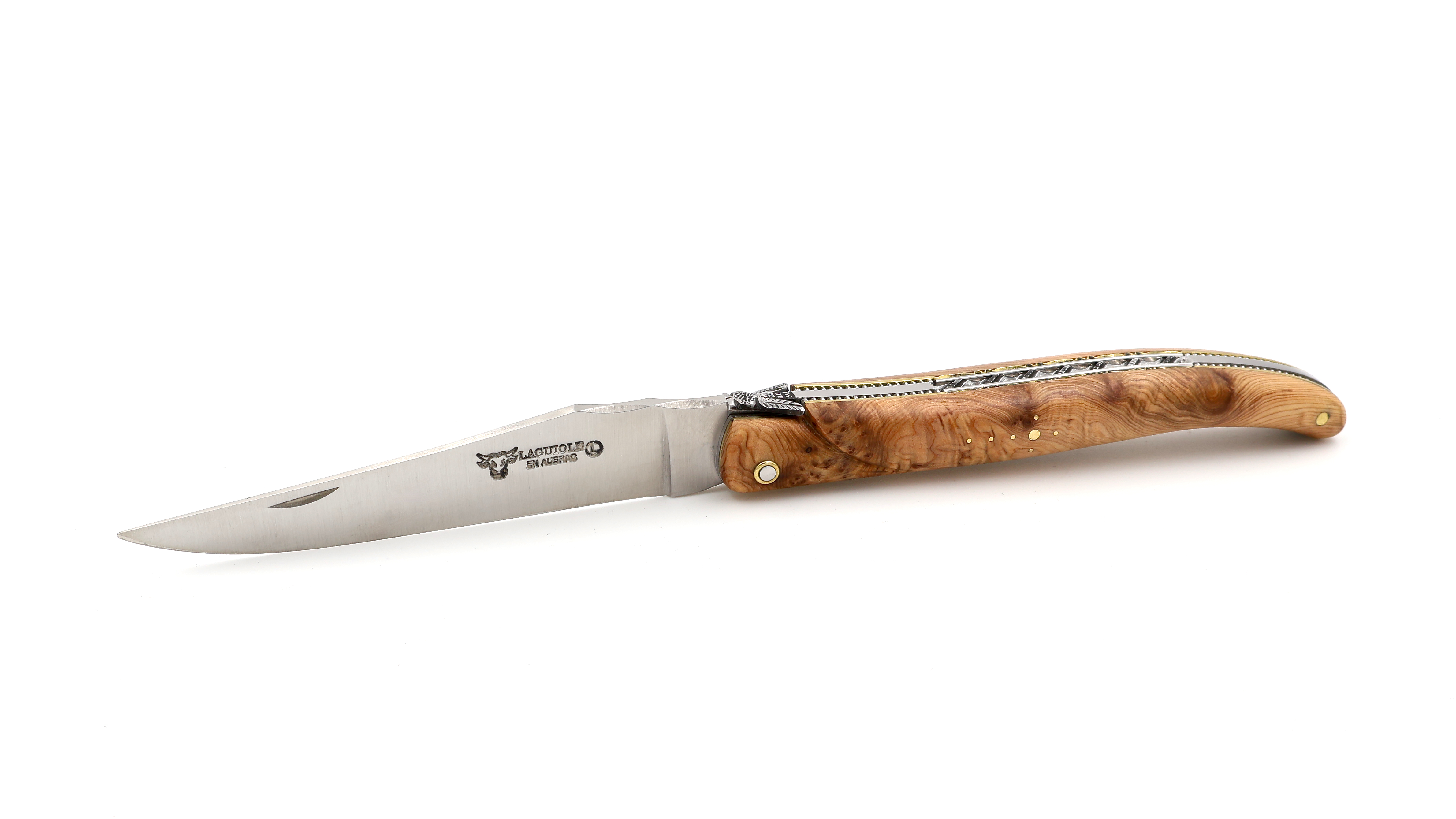Laguiole en Aubrac "Pearl" full handle doubel plates bi-color juniper burlwood 12 cm