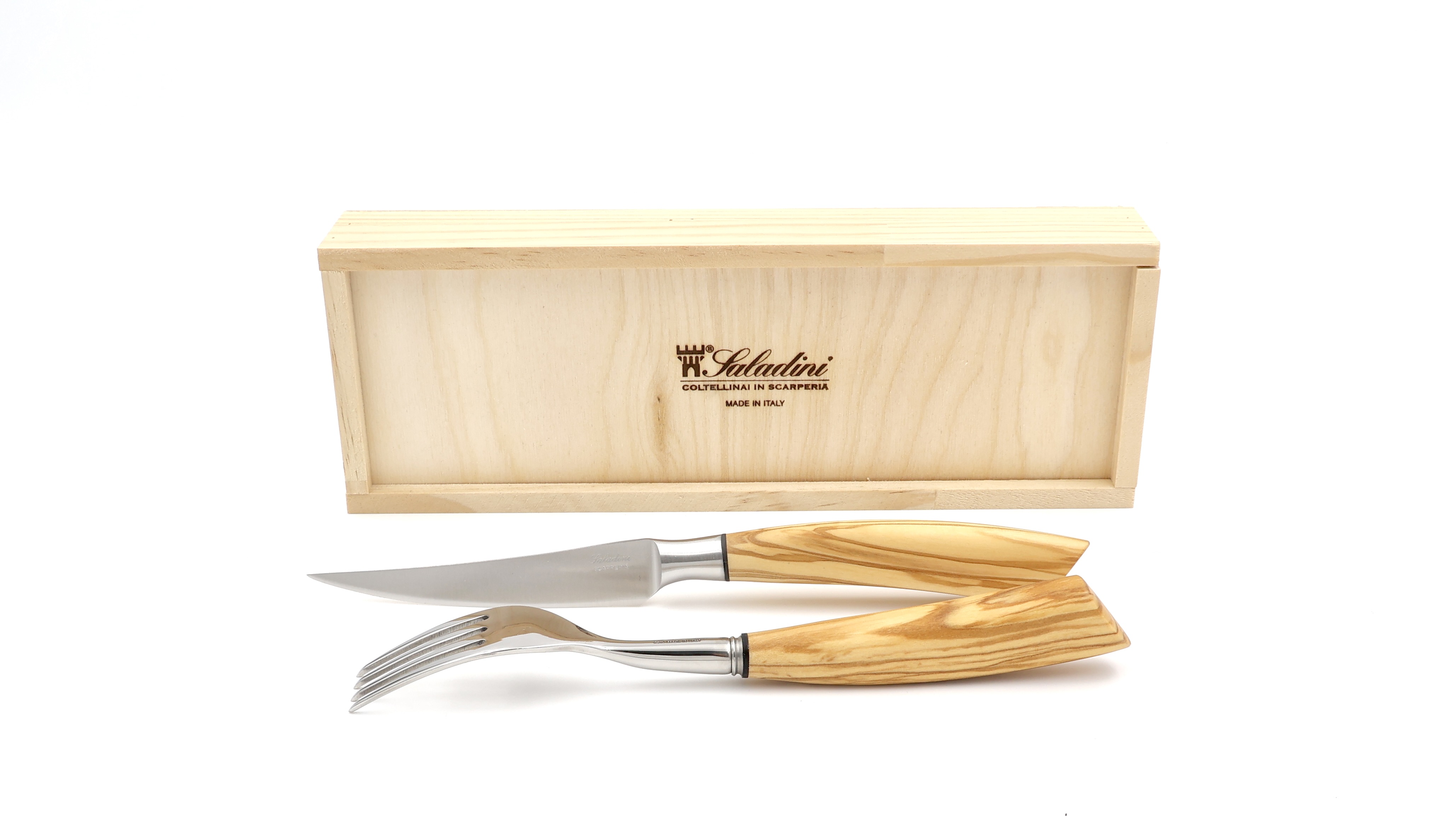 Saladini Steakmesser & Gabel Olivenholz Set 2-teilig