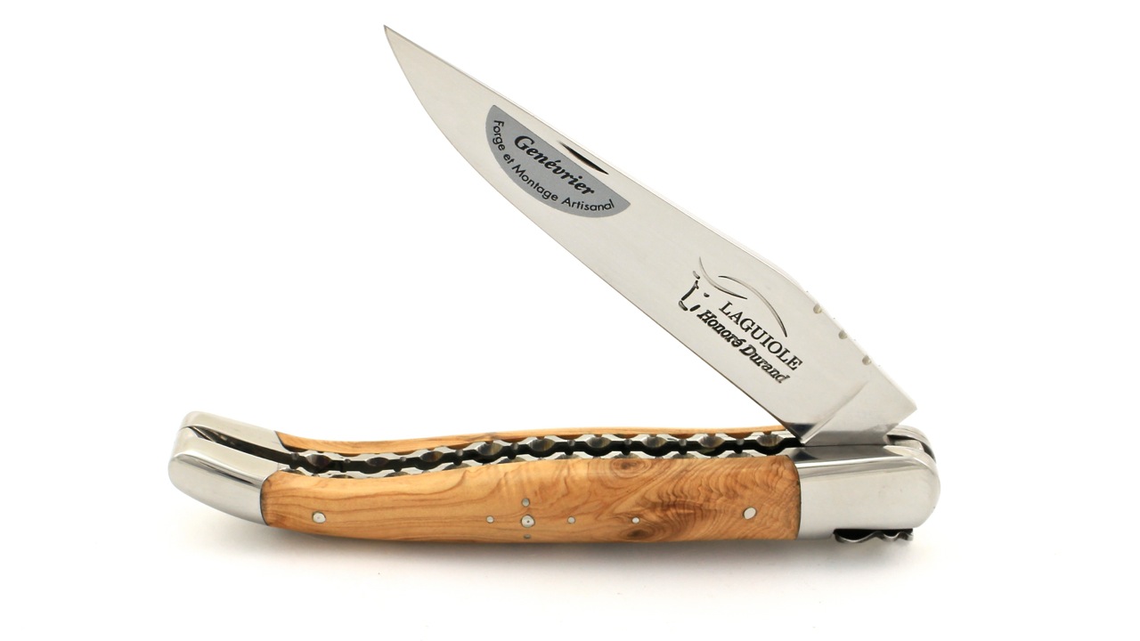Honoré Durand Laguiole knife Prestige doubleplates shiny Juniper 14C28 12 cm