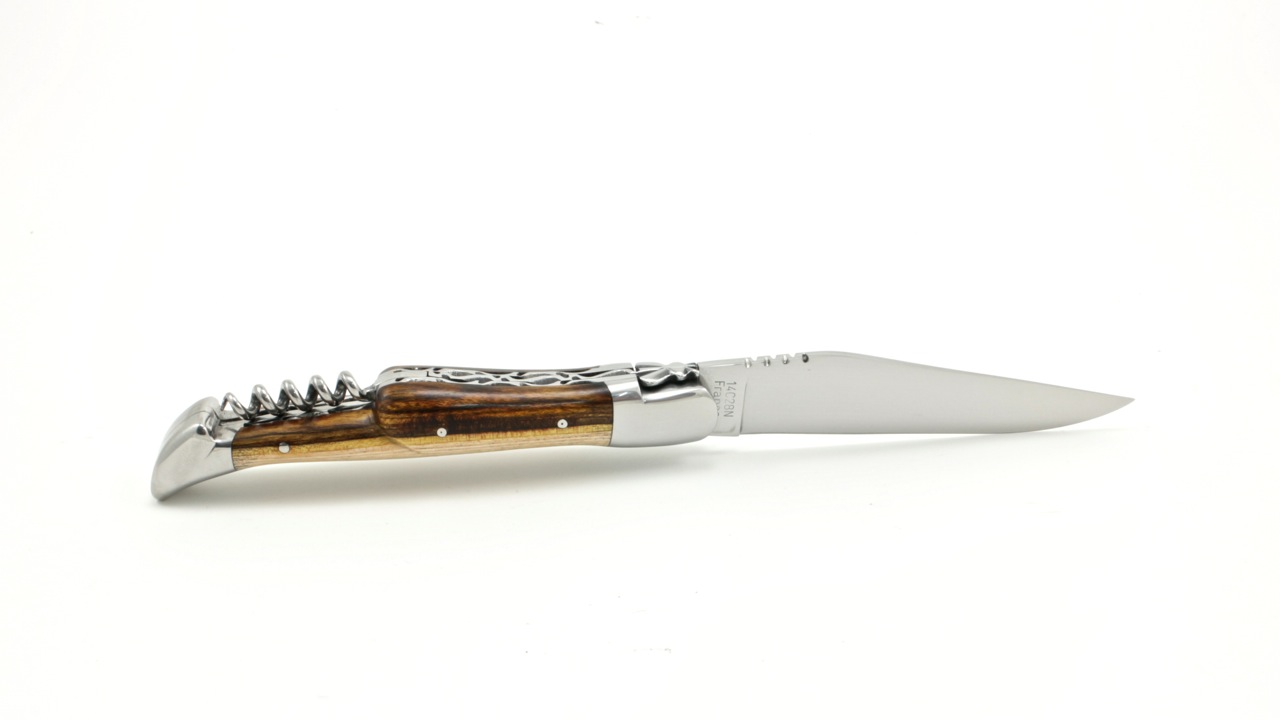 Honoré Durand Laguiole knife Prestige doubleplates with corkscrew Pistachio shiny 12 cm