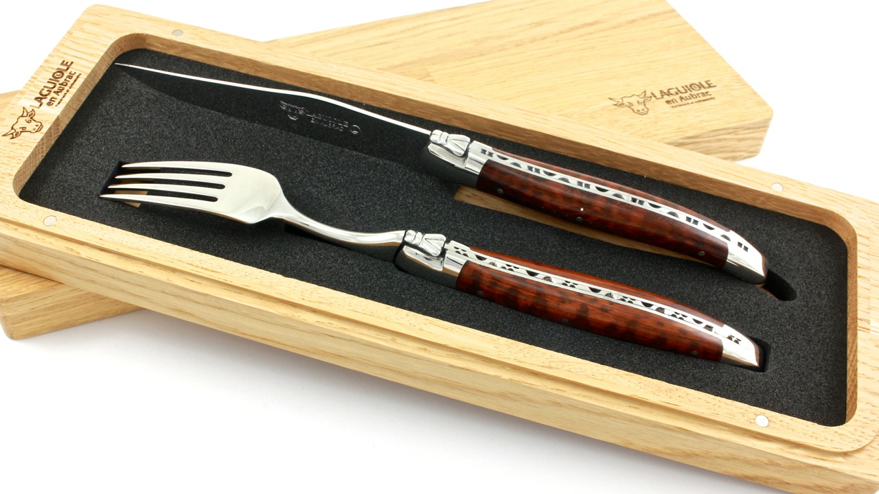 Aubrac-Amourette-1M-1G-2 Laguiole en Aubrac  Laguiole Besteck Set  Amourette 1 Messer 1 Gabel