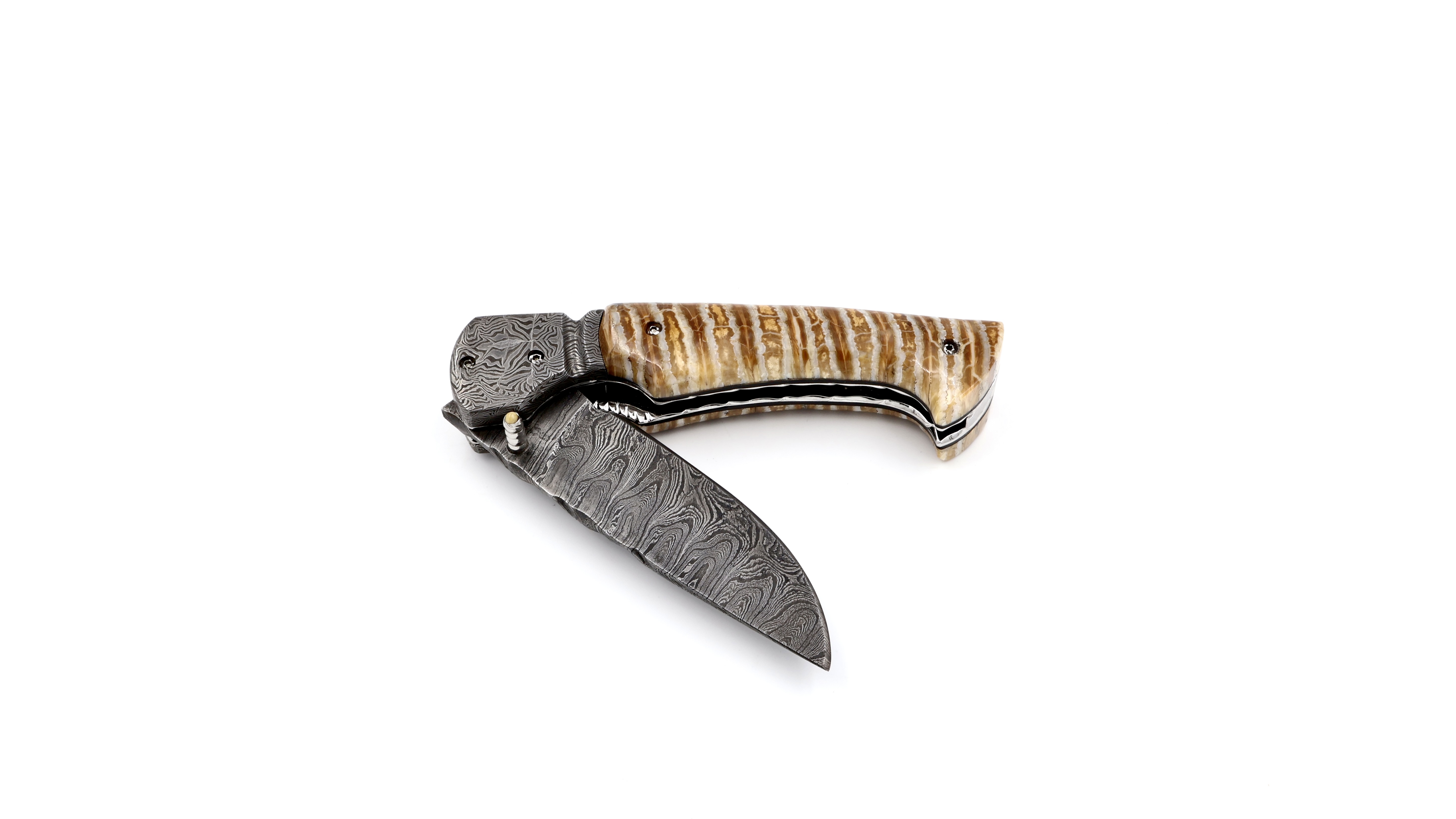 Oliver Moretti linerlock knife damascus mammoth tusk Oliver Moretti linerlock knife damascus mammoth tusk