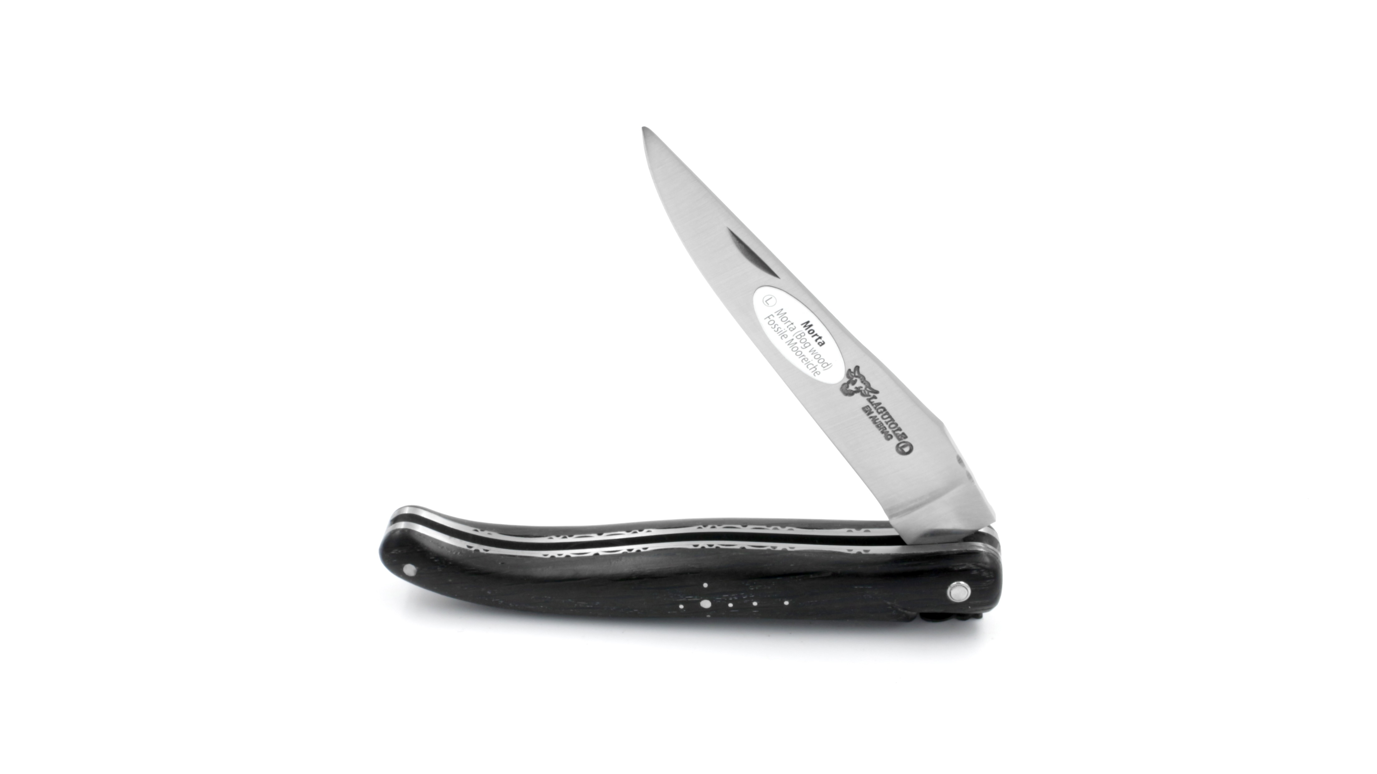 Laguiole en Aubrac double plates knife bog oak full handle 12 cm