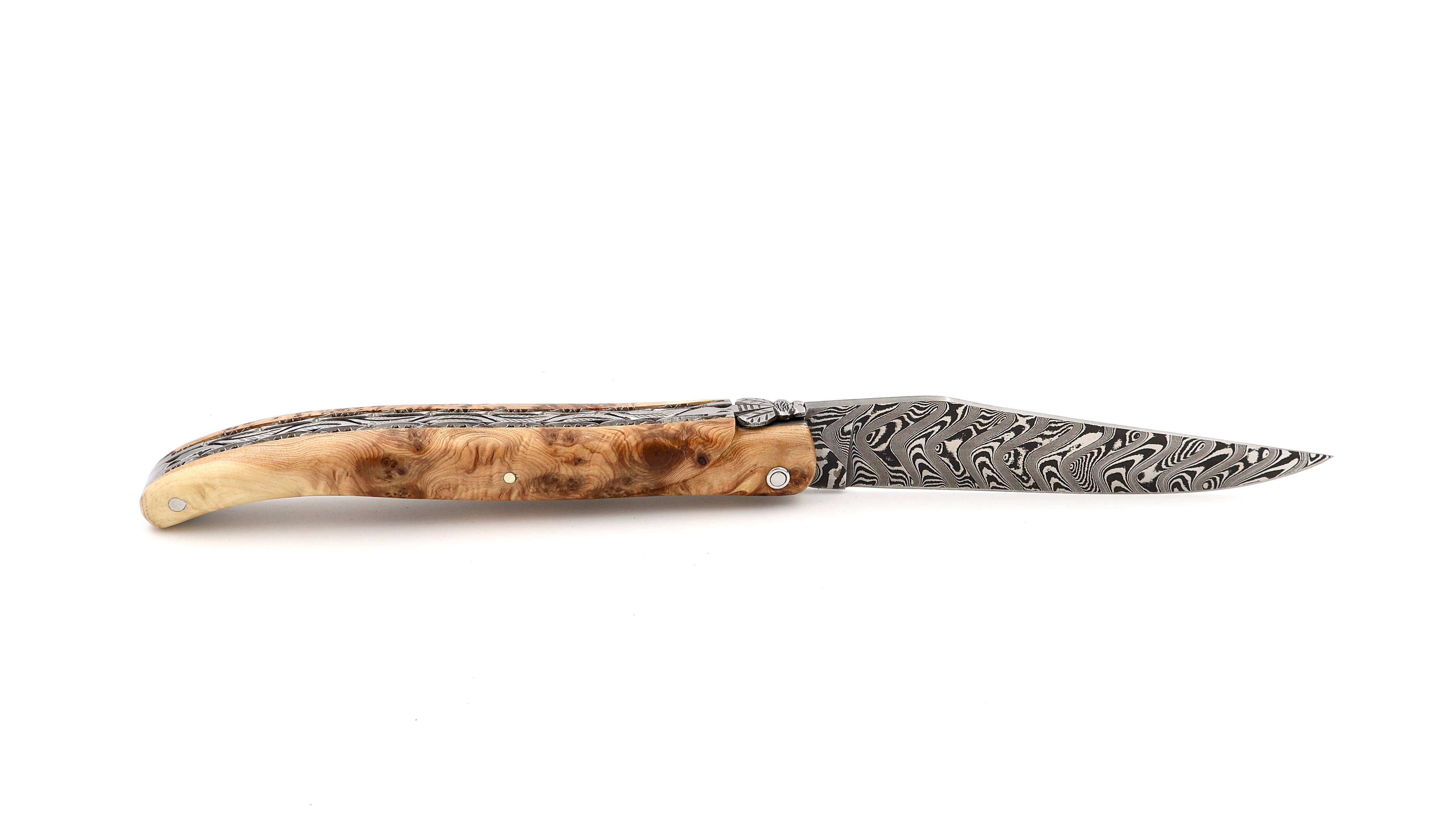 Laguiole en Aubrac  DSC® Carbon Damast Wacholder matt massiv Doppelplatine 12 cm