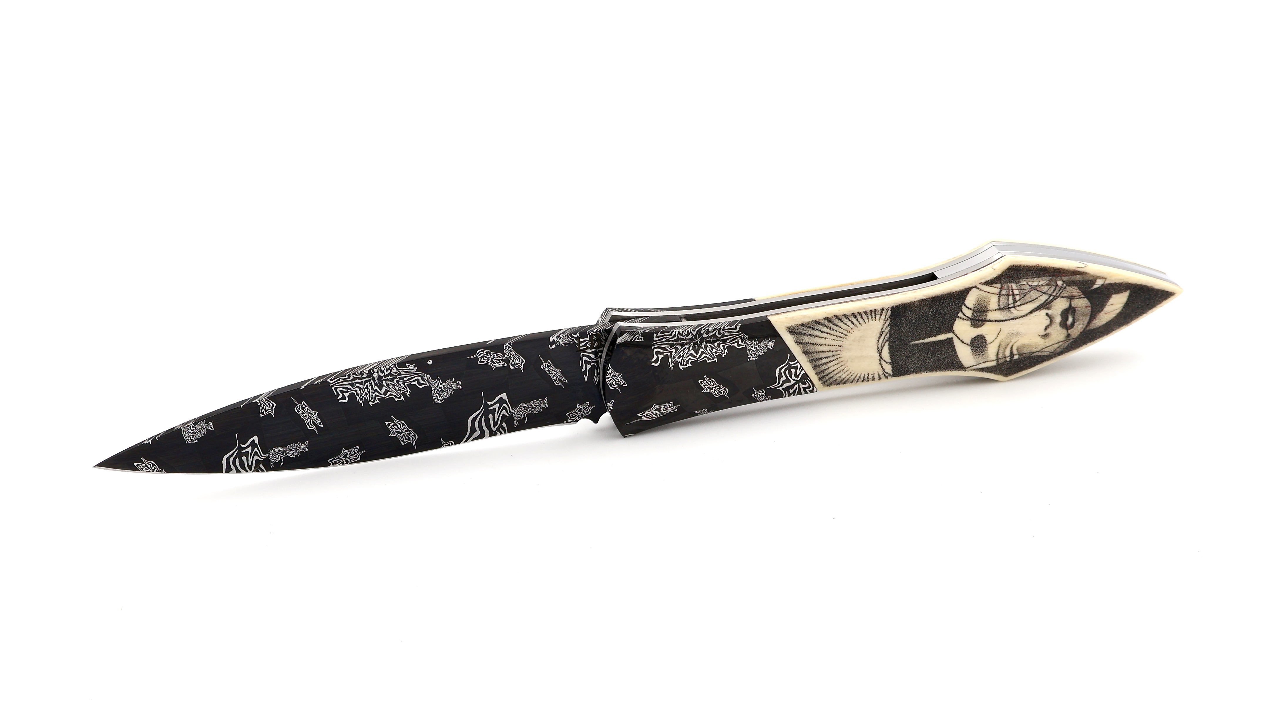 Laraud Blades L’Oegopsyde mammoth ivory scrimshaw mosaik-damscus