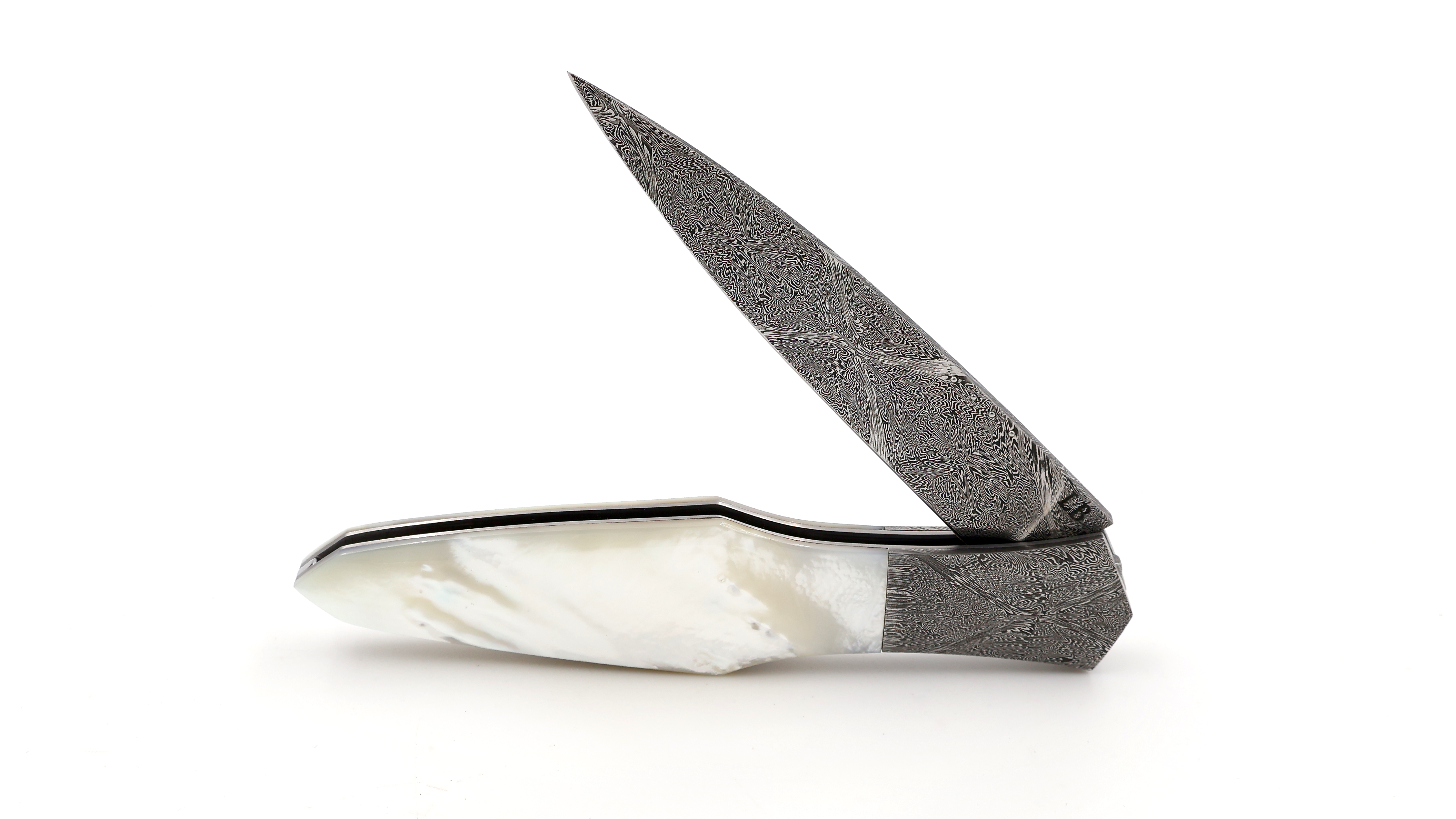 Laraud Blades MagnaPinna mother of pearl & handforged mosaic damascus and damascus bolsters