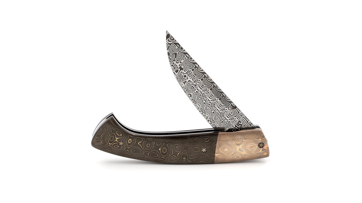 MANU LAPLACE 1515 Drop carbon water brass & mokume gane damascus Damascus blade