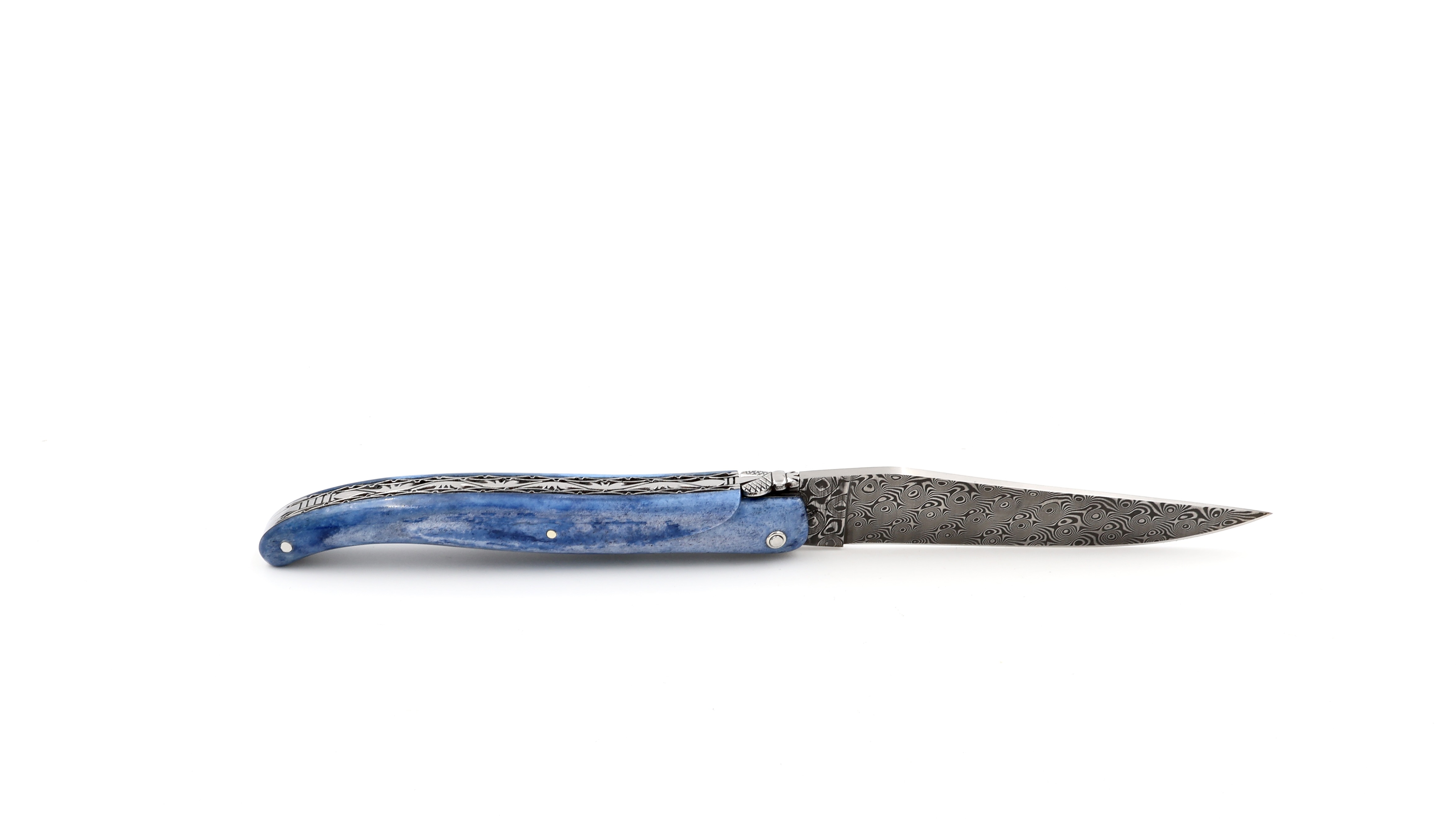 Laguiole en Aubrac damascus camel bone full handle with double plates 12 cm shiny