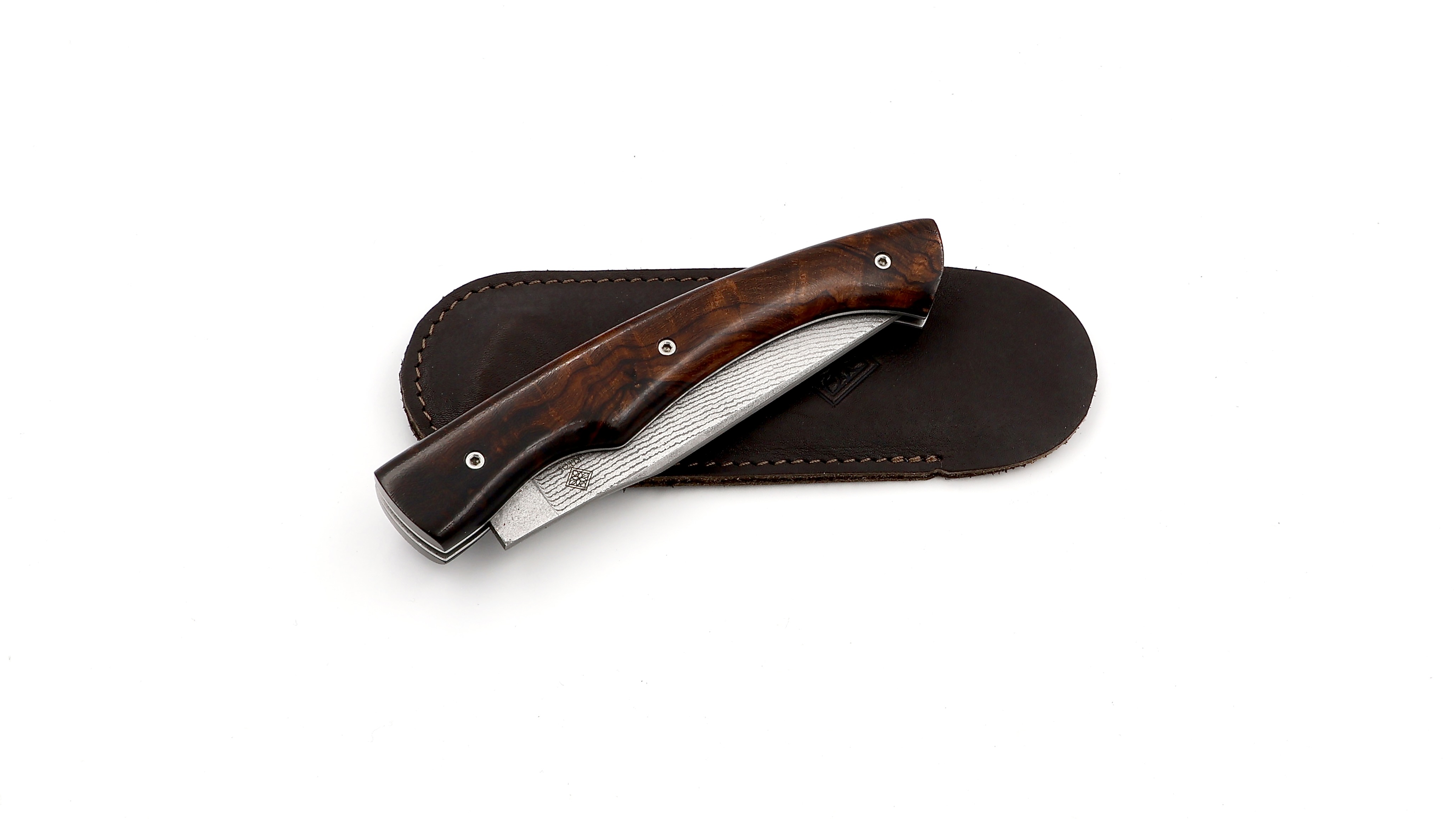 KLEOS folding knife LYKOS burl of ironwood VG10 suminagashi damascus blade
