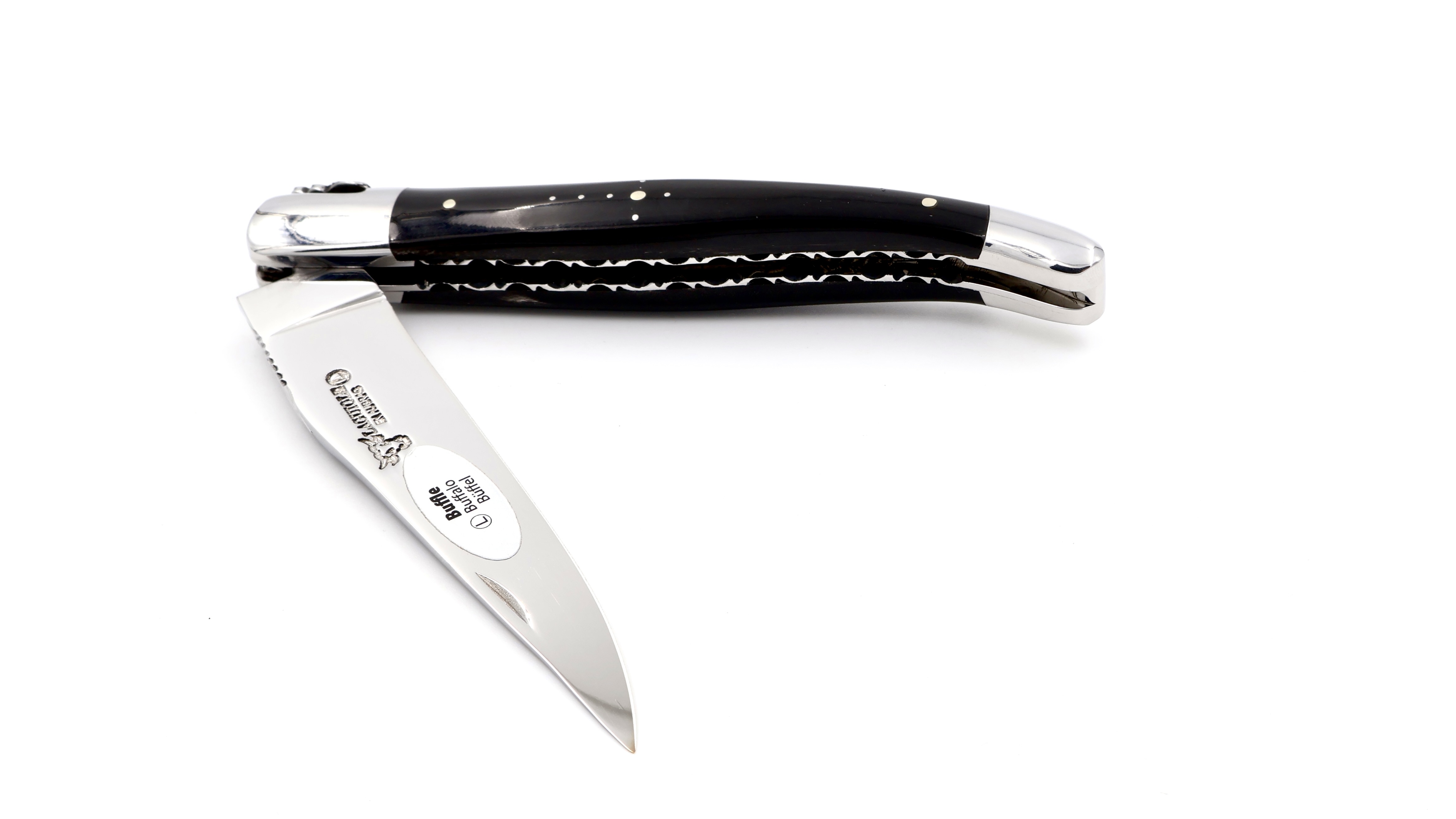 Laguiole en Aubrac guillochierte Platine Büffelhorn 12 cm 