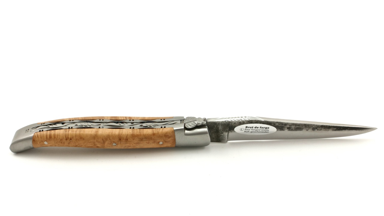 Laguiole en Aubrac double plate knife Brut de Forge briar wood 12 cm