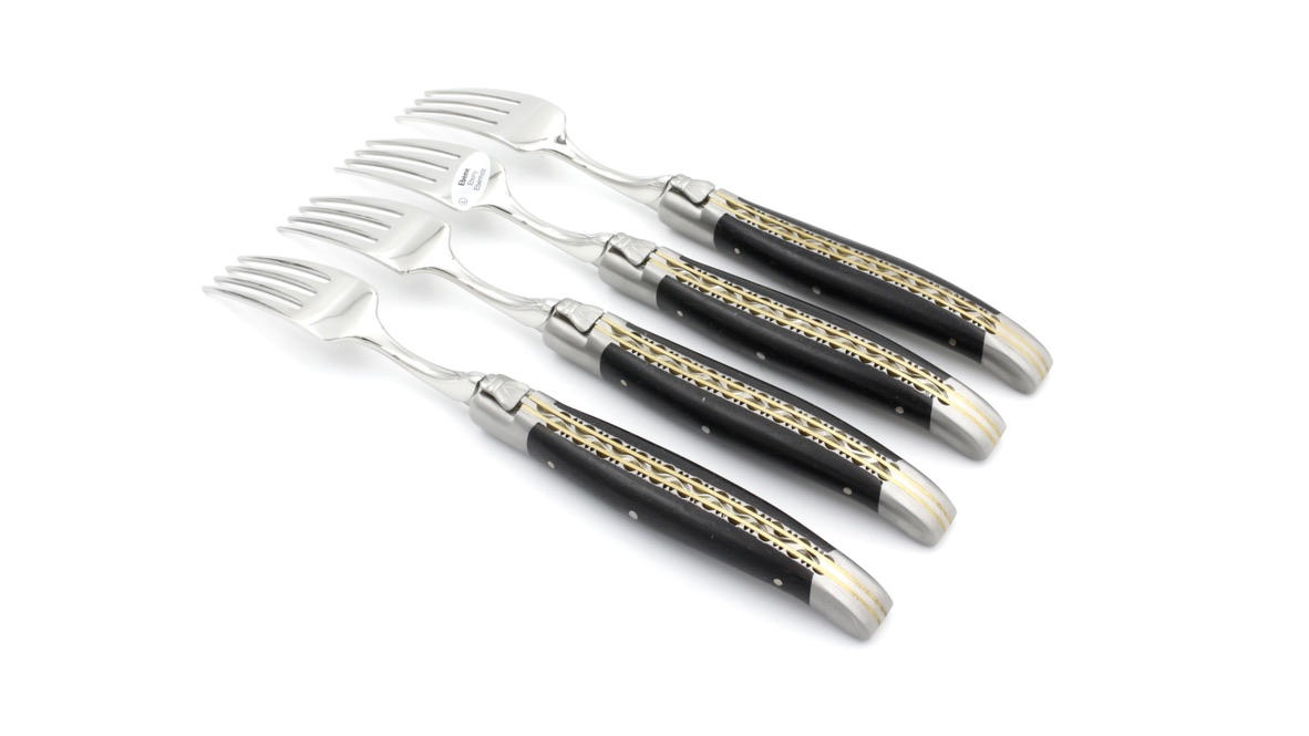 Laguiole en Aubrac Laguiole Fork doubleplate set of 4 ebony matt