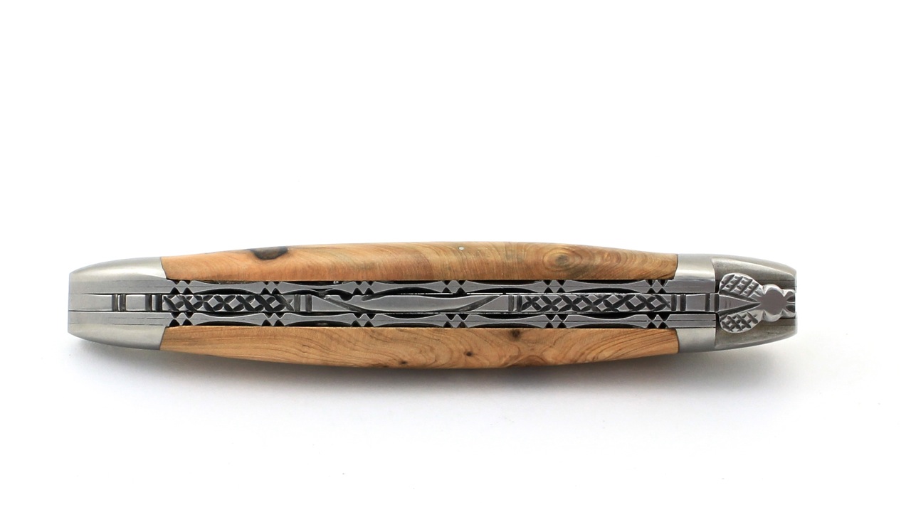 Laguiole en Aubrac double plate knife Brut de Forge Juniper 12 cm