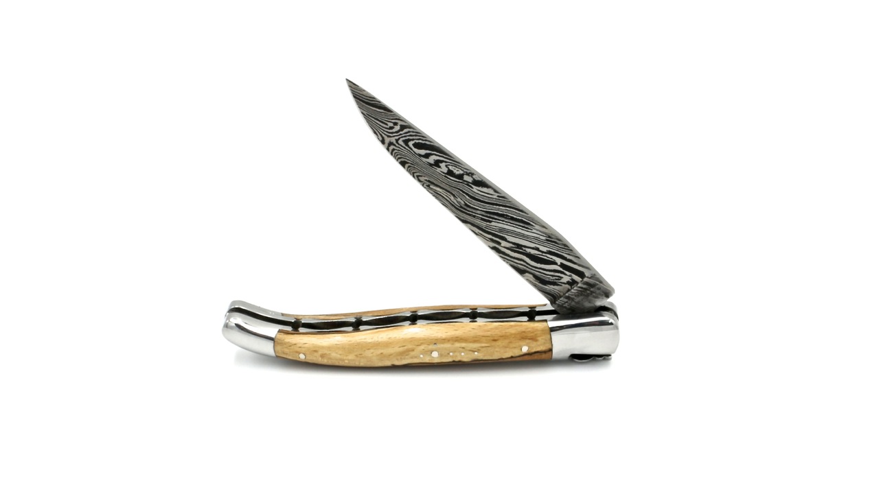 Laguiole en Aubrac Explosionsdamast Aubrac Holz poliert Doppelplatine 12 cm