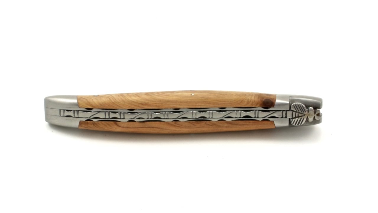 Laguiole en Aubrac  DSC® Carbon Damast Wacholder matt guillochierte Platine 12 cm