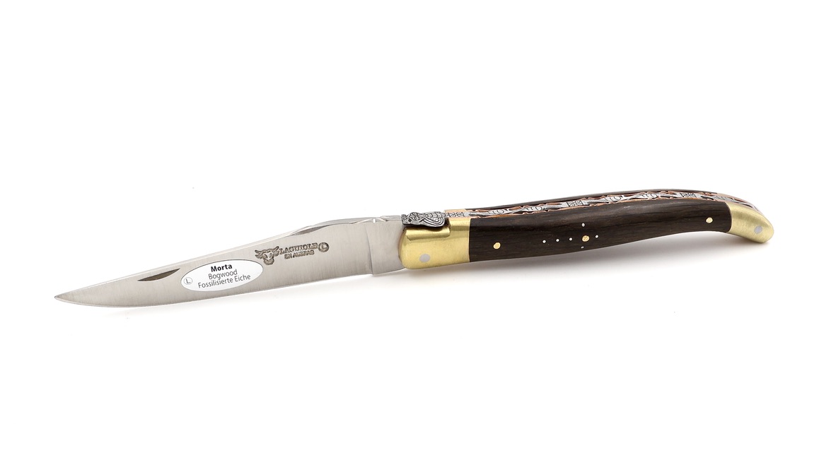 Laguiole en Aubrac knife BIJOU bog oak with chiseled plates 12 cm