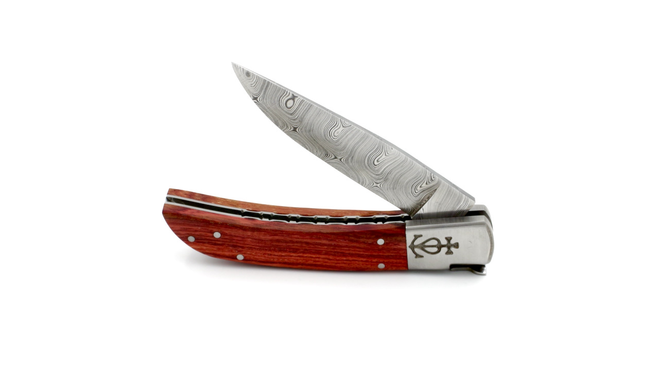 Le Camarguais knife rosewood wood with chiseled plates damascus 12 cm