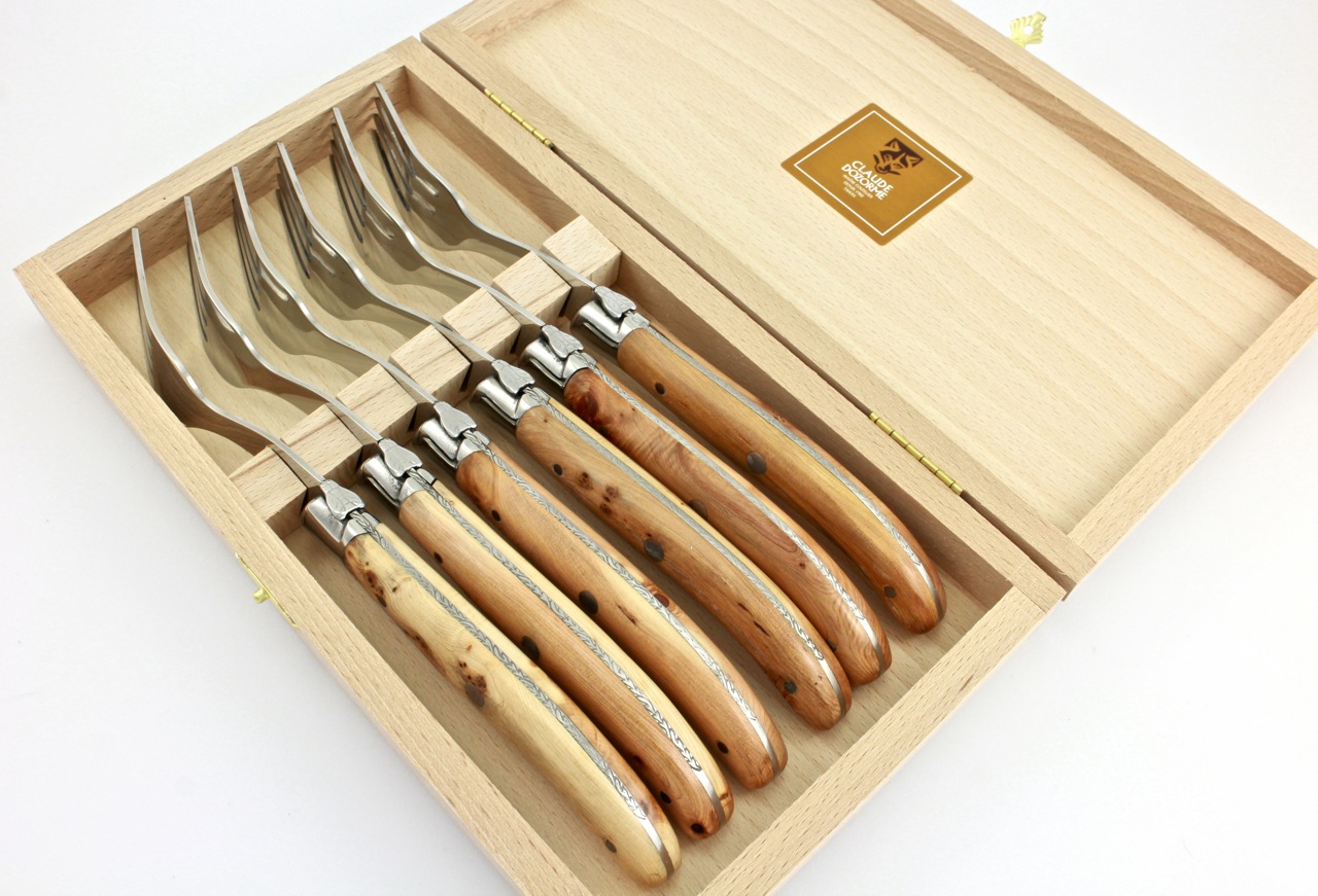 Claude DOZORME Laguiole Steakgabel Set 6-tlg. Wacholder poliert
